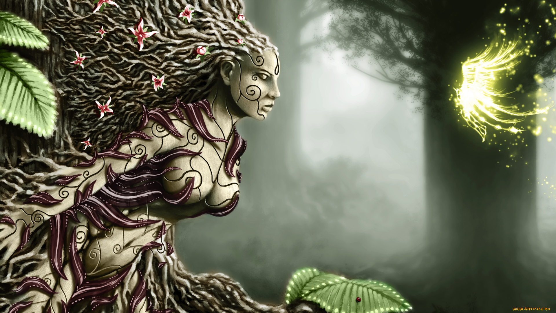 фэнтези, существа, листья