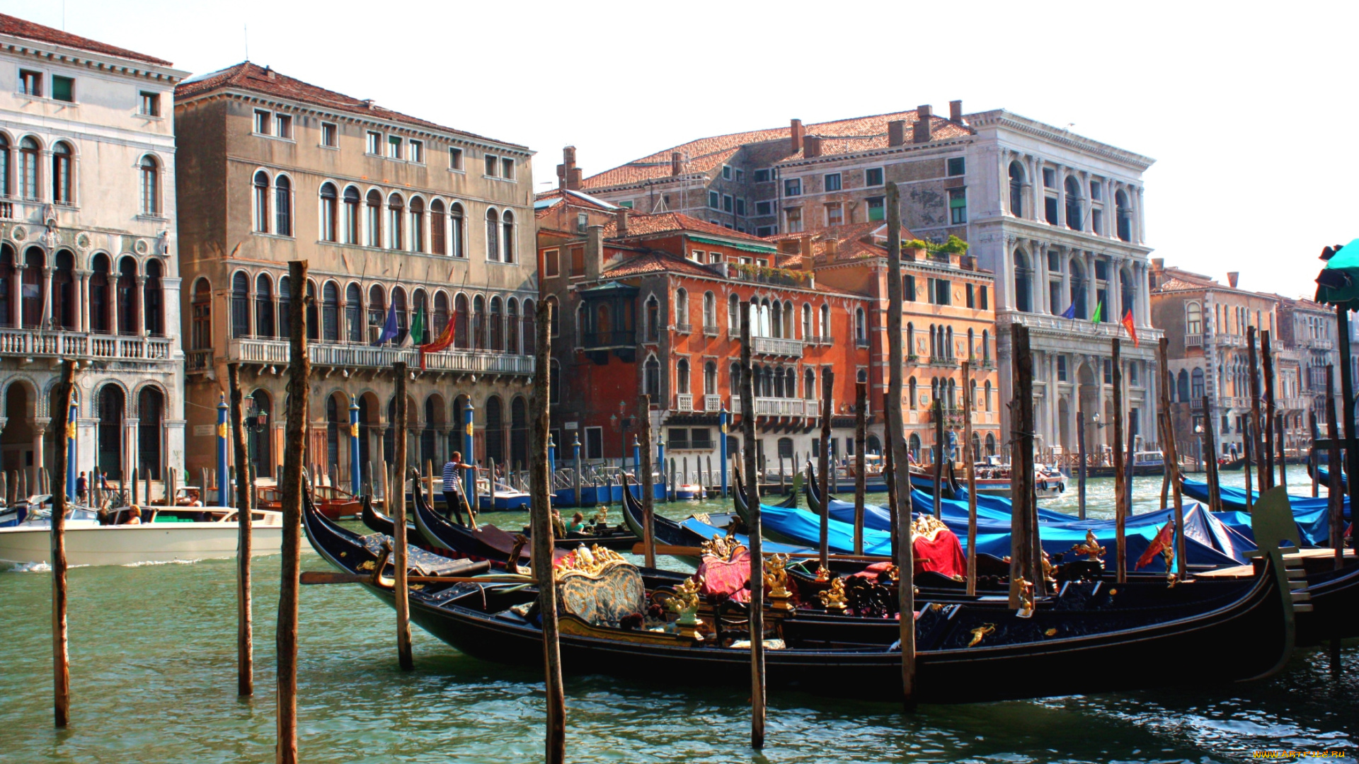 города, венеция, , италия, канал, гондолы