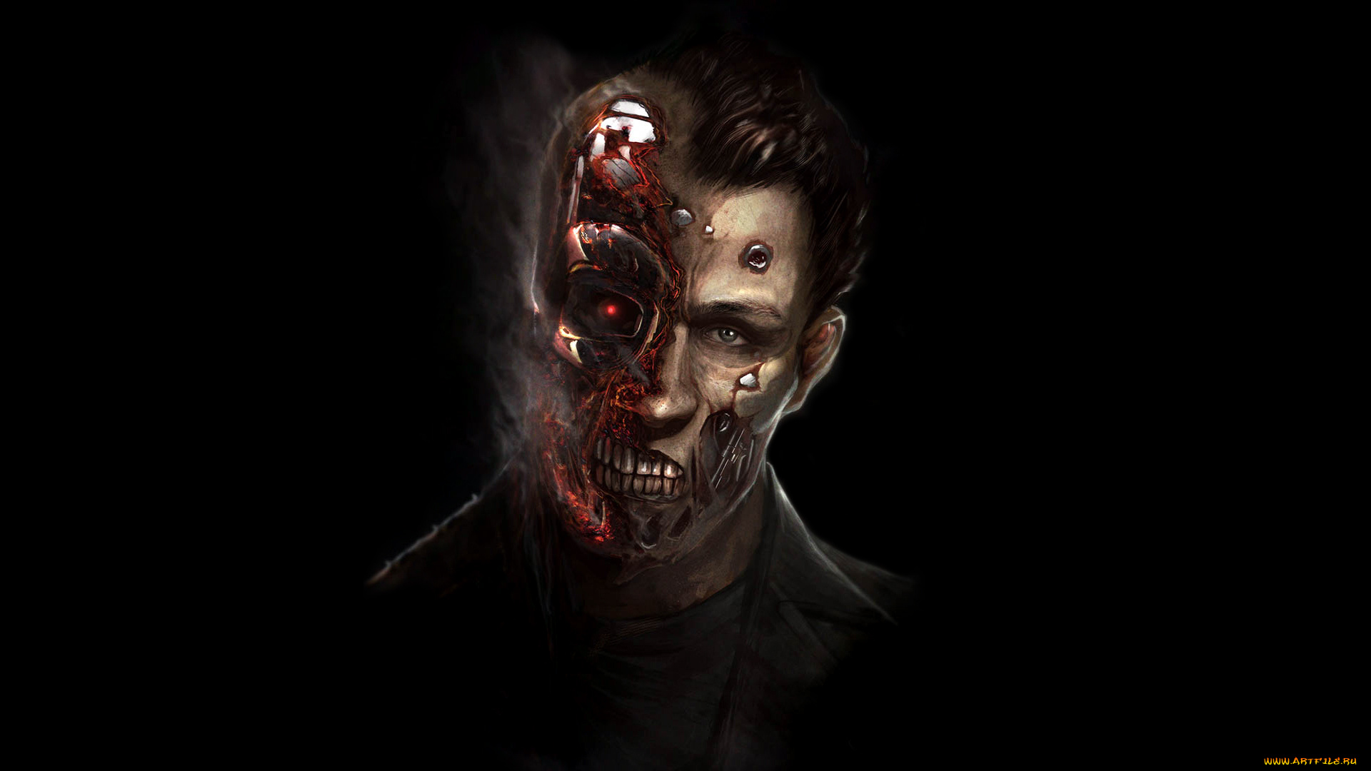 терминатор, фэнтези, роботы, , киборги, , механизмы, красные, глаза, голова, робот, the, terminator