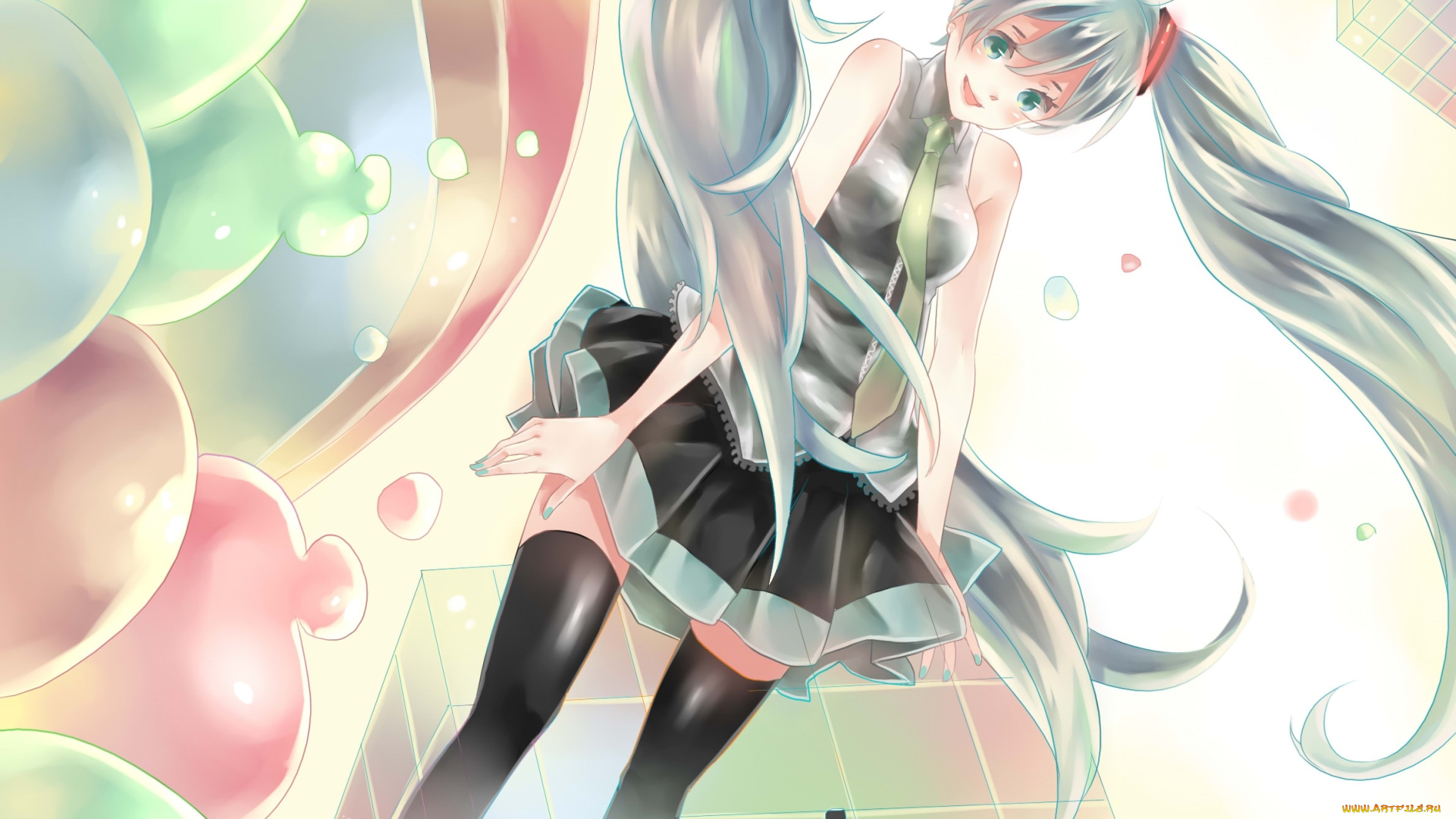 vocaloid, аниме, hatsune, miku, арт, куб, улыбка, девушка