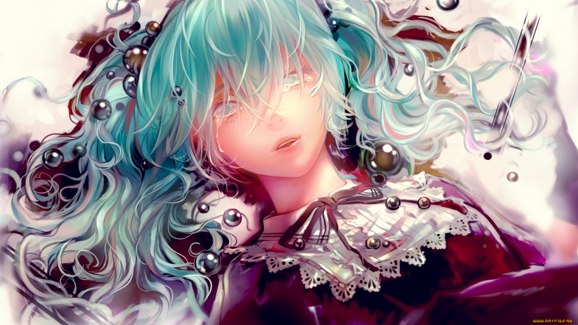 vocaloid, аниме, si, арт, лента, слезы, девушка, hatsune, miku