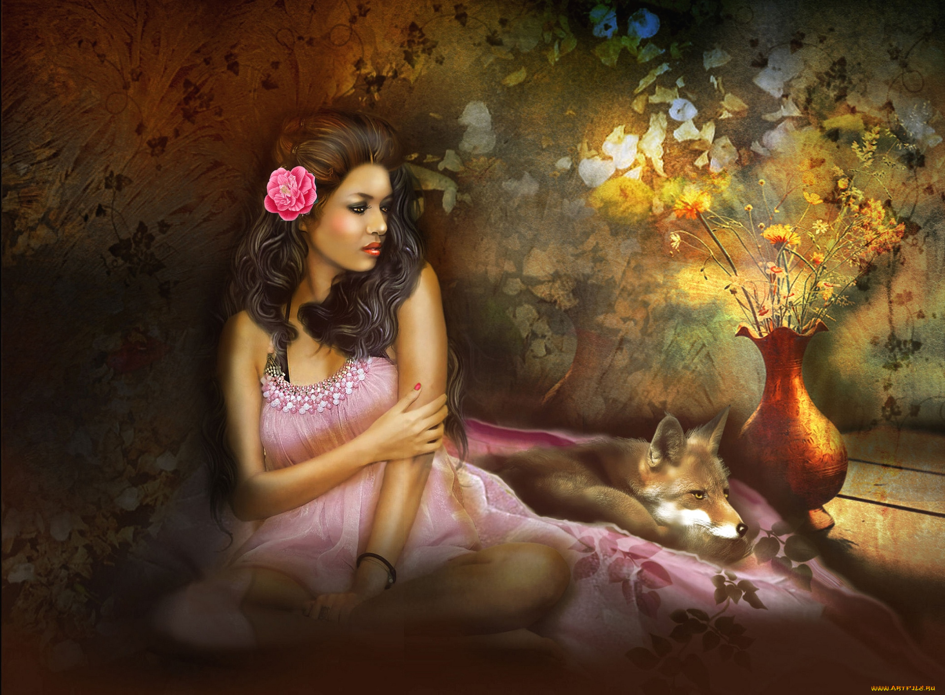 фэнтези, девушки, лиса, девушка