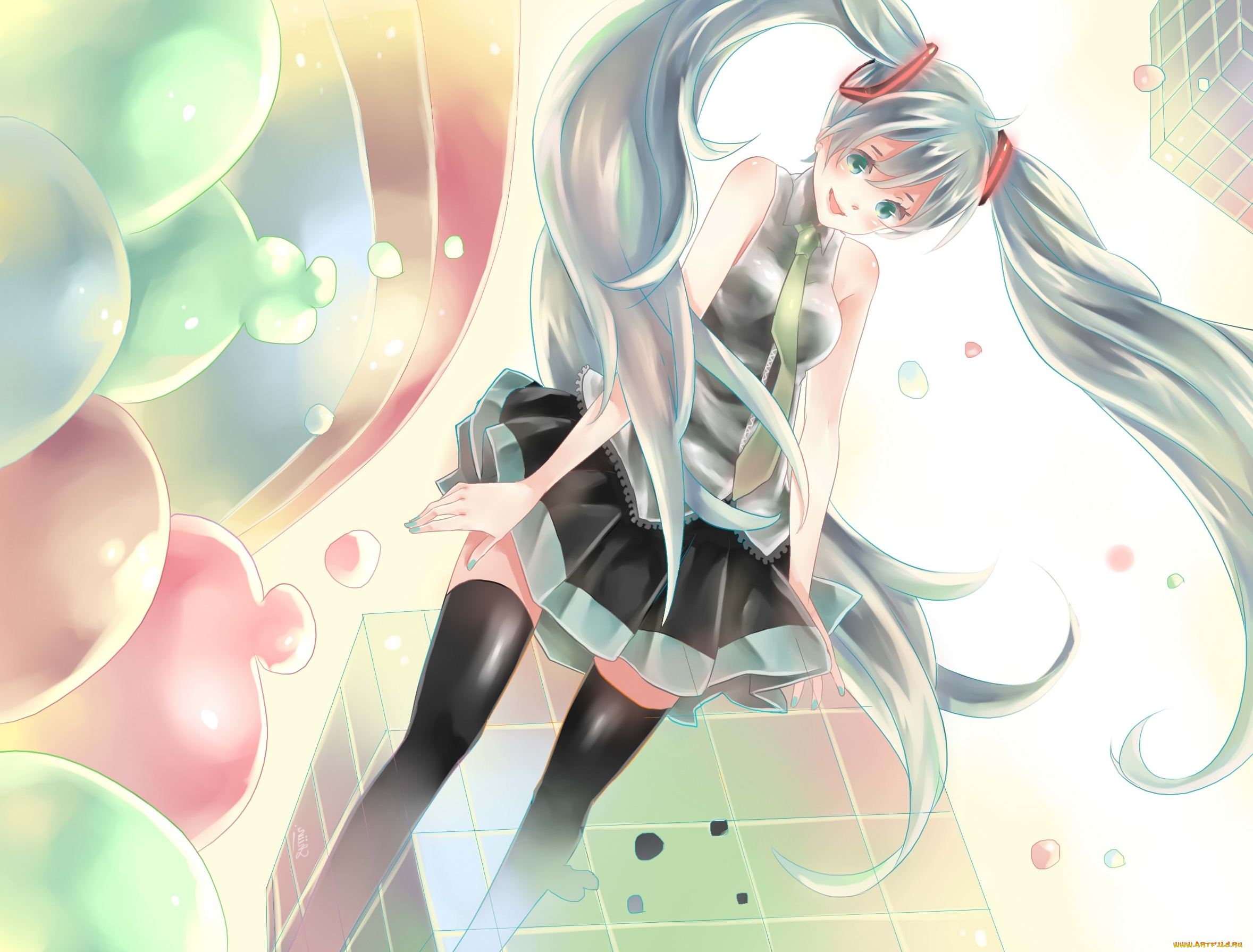 vocaloid, аниме, hatsune, miku, арт, куб, улыбка, девушка