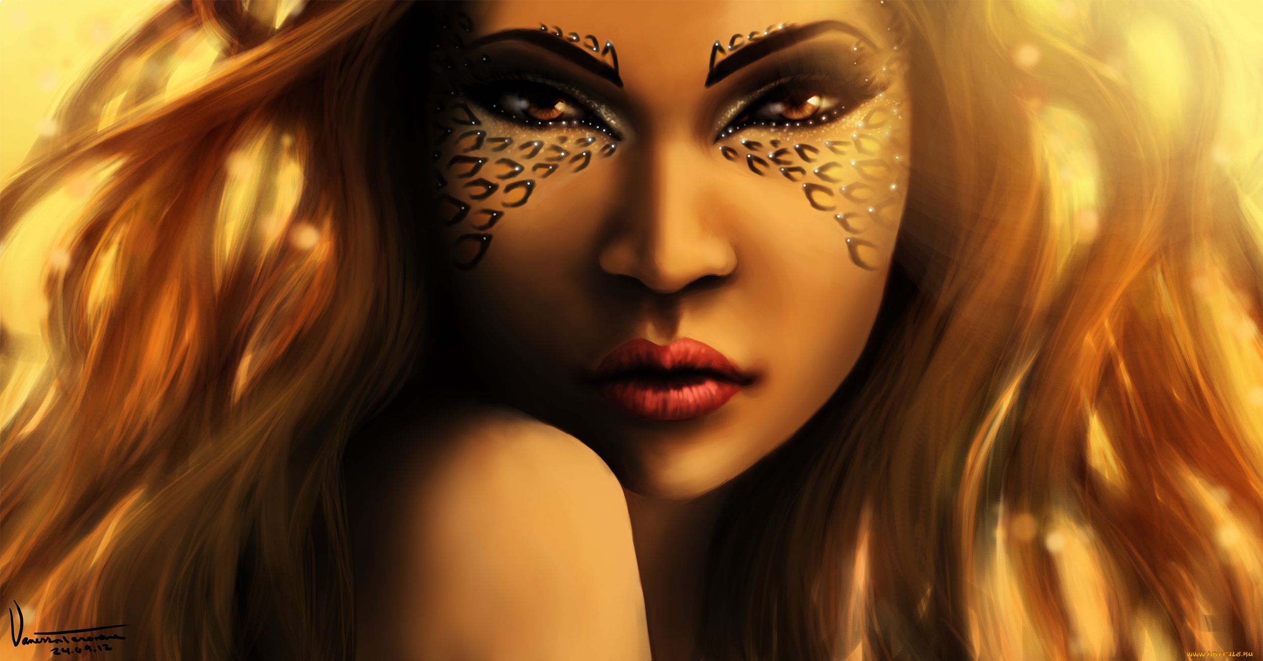 фэнтези, девушки, взгляд, рыжая, лицо, девушка