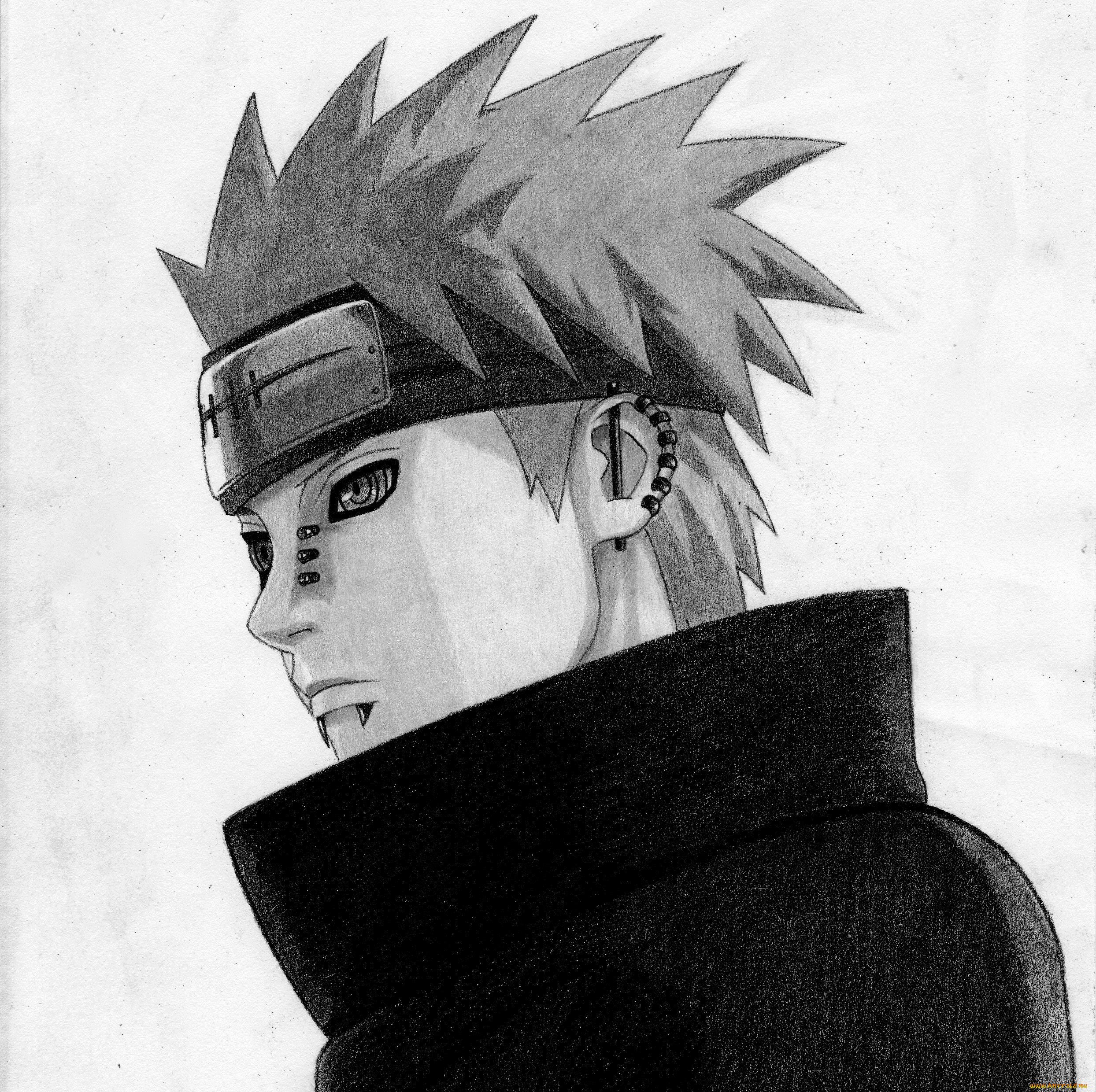 аниме, naruto, наруто, арт, карандаш, рисунок, акатцки, яхико, пейн, парень, пирсинги