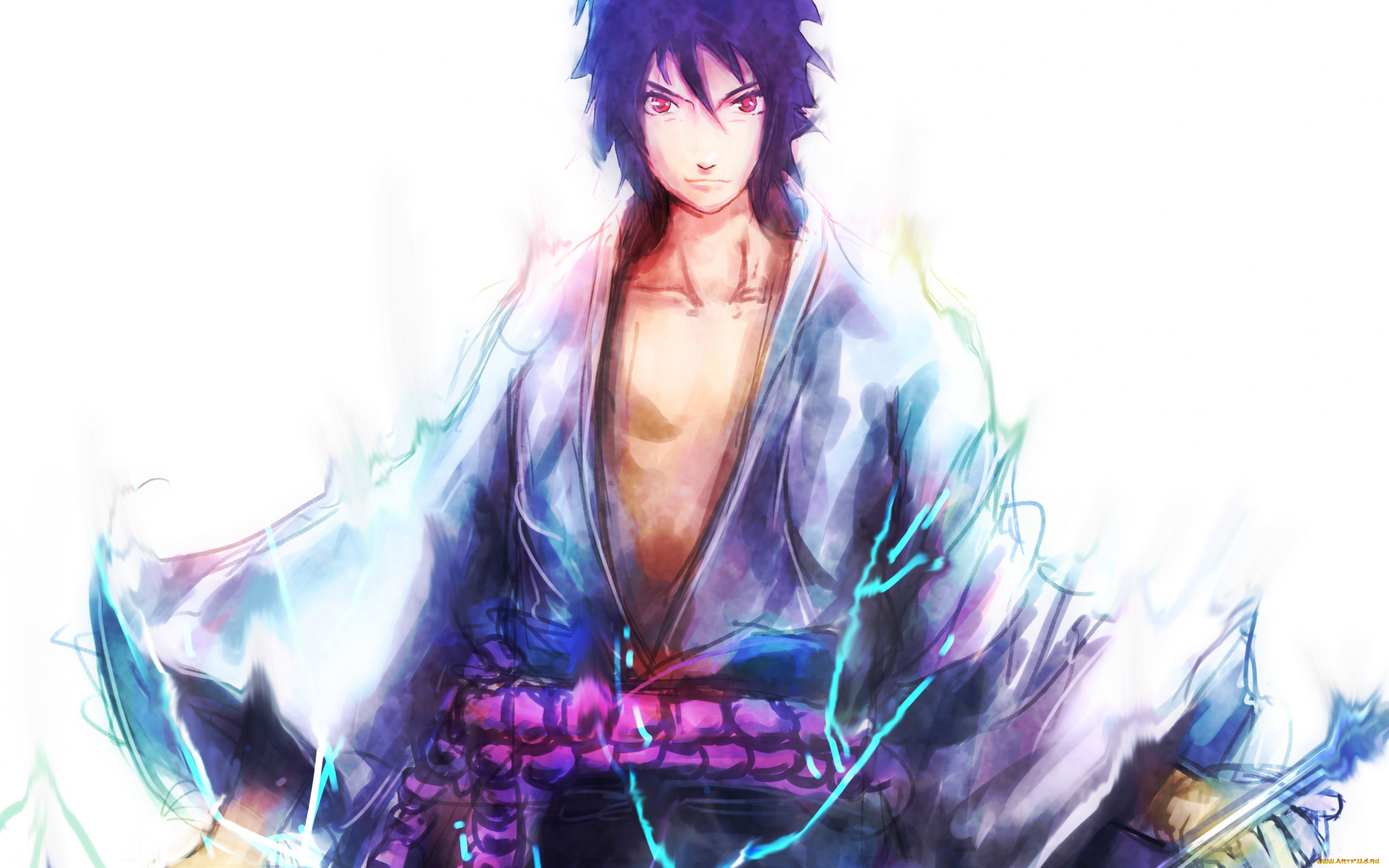 аниме, naruto, наруто, арт, саске, учиха, парень, молнии, чидори, взгляд, брюнет, белый, фон, шаринган