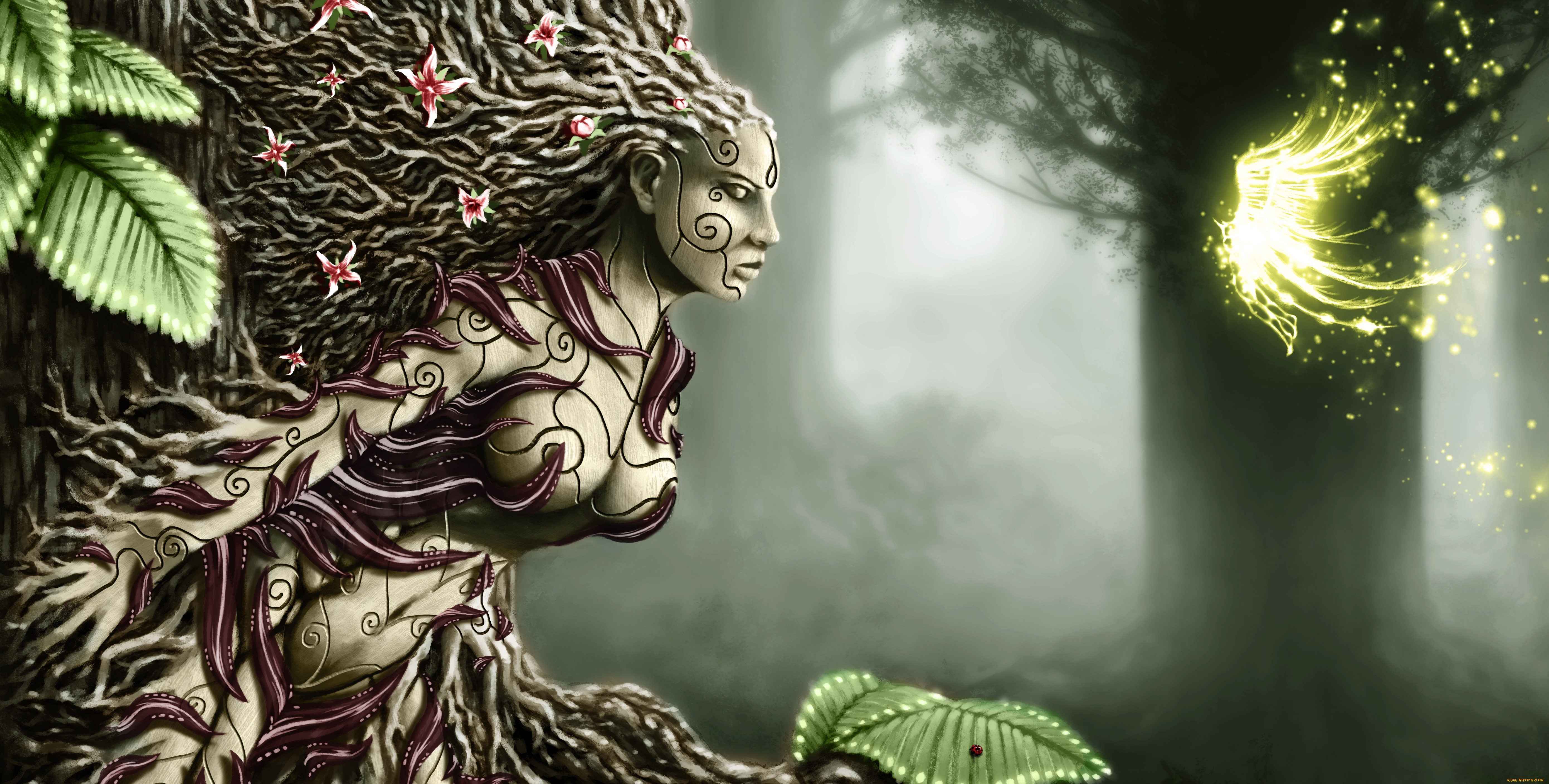 фэнтези, существа, листья