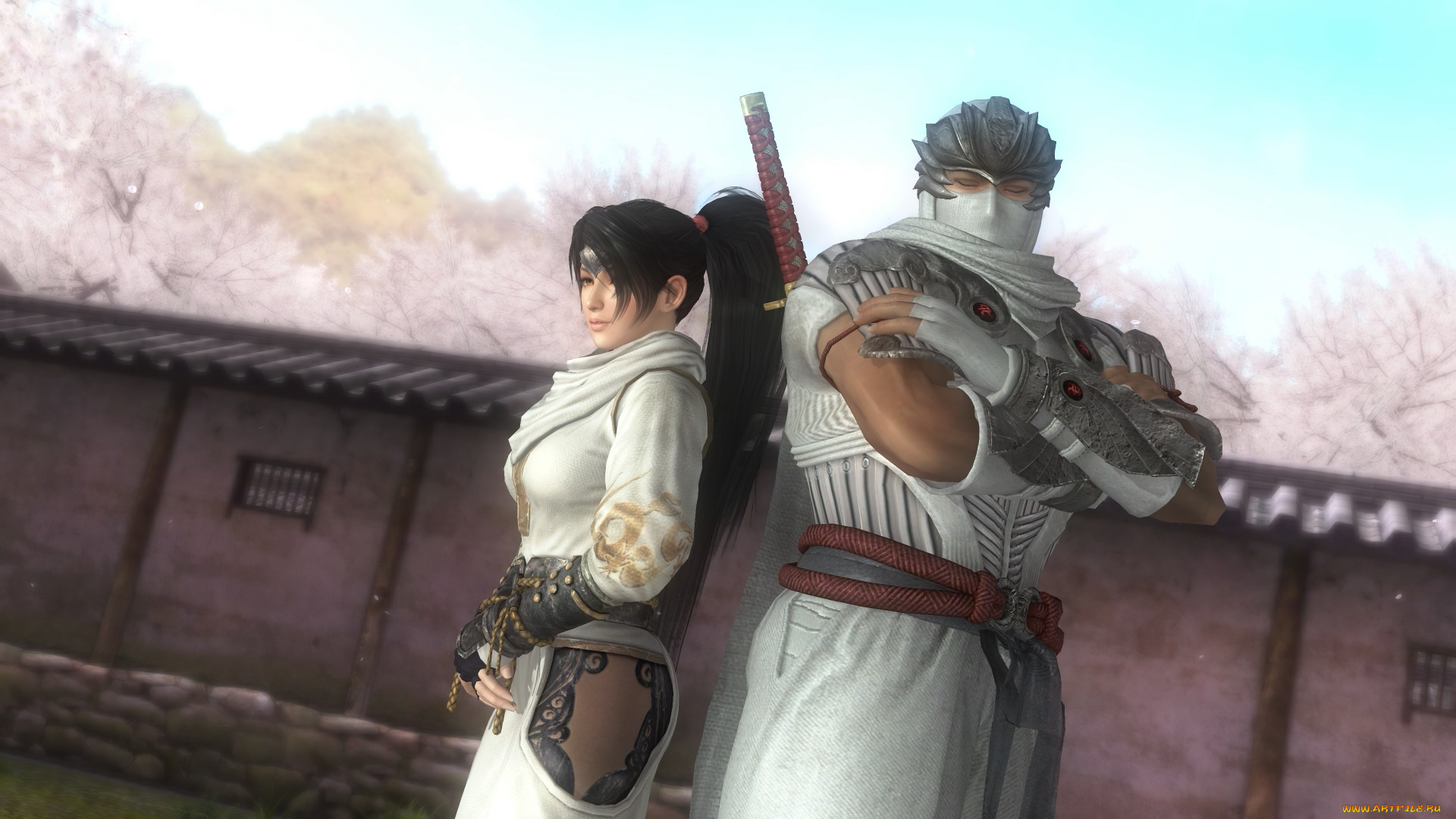 3д, графика, аниме, , anime, девушка, взгляд, фон, оружие, ниндзя