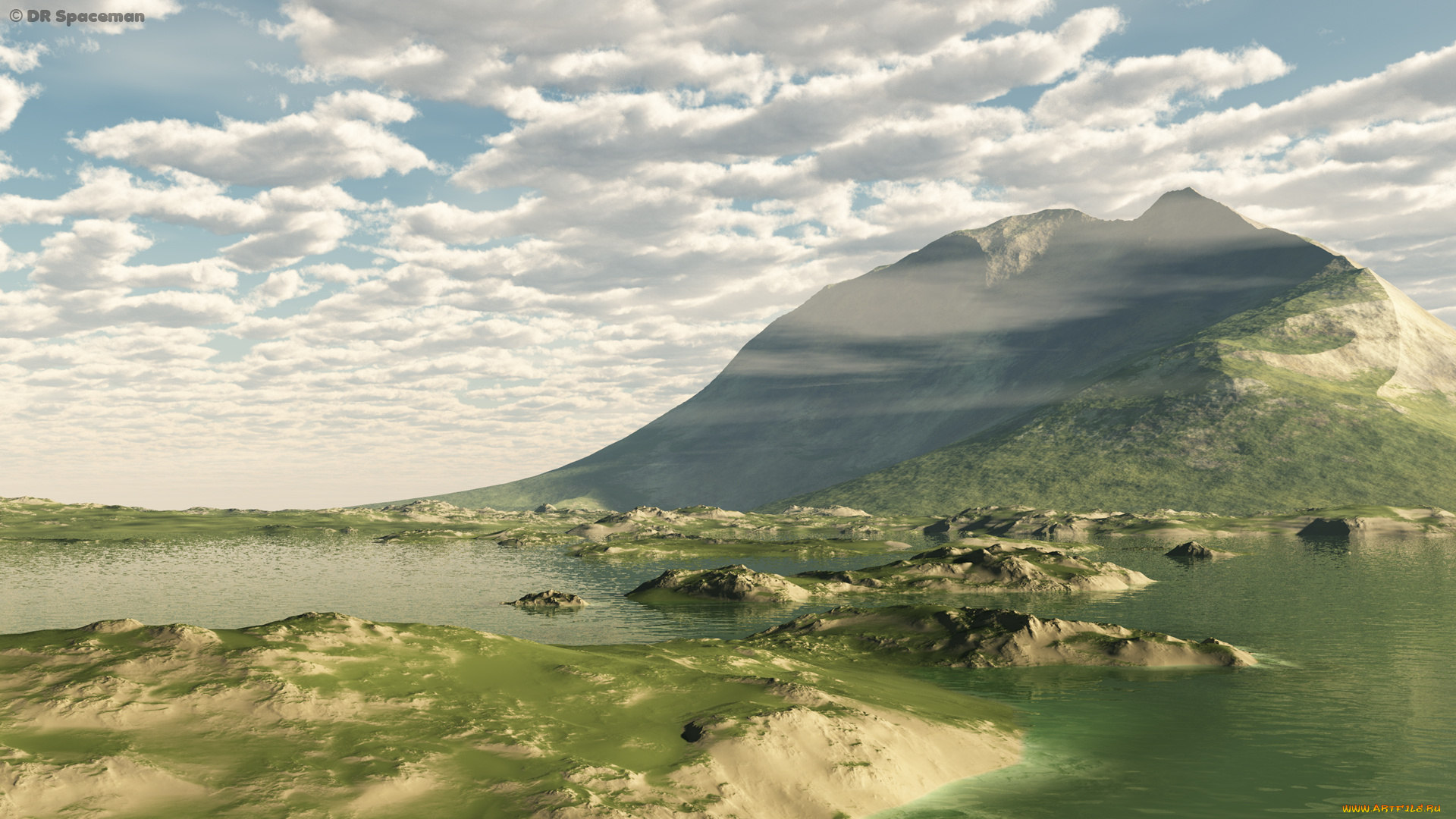 3д, графика, природа, , nature, облака, вершина, вода