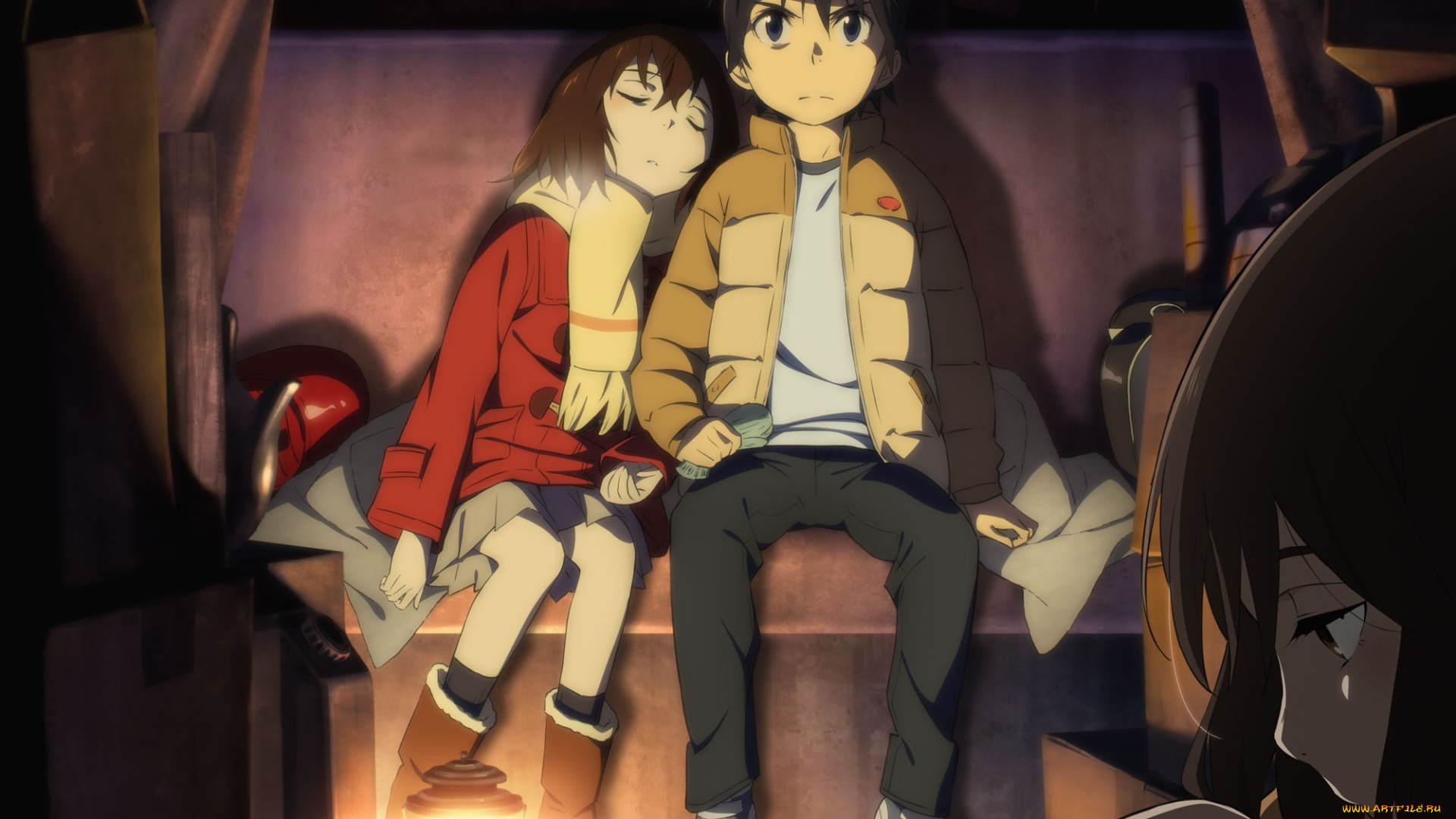 аниме, boku, dake, ga, inai, machi, дети, фонарь