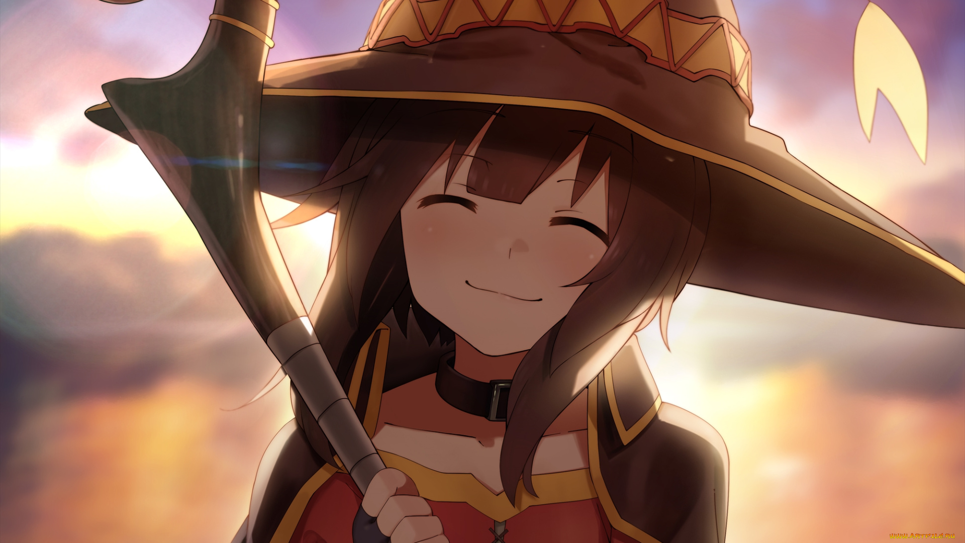 аниме, kono, subarashii, sekai, ni, shukufuku, wo, megumin, dacchi, девочка, шляпа, посох