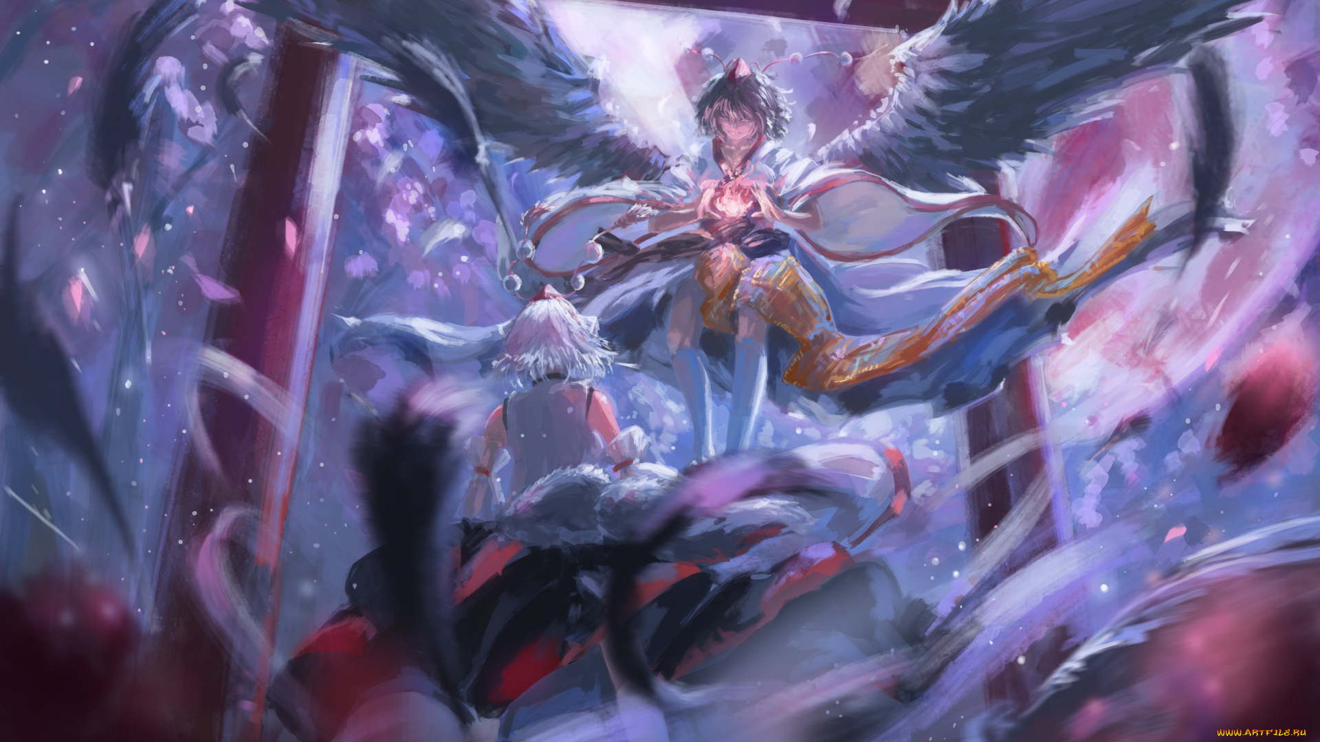 аниме, touhou, inubashiri, momiji, shameimaru, aya, song, ren