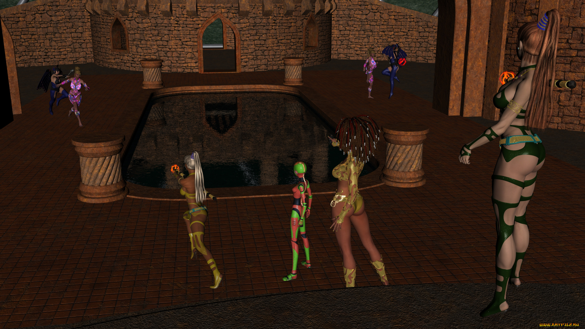 space, , pirates, 3д, графика, фантазия, , fantasy, фон, взгляд, девушки, пираты