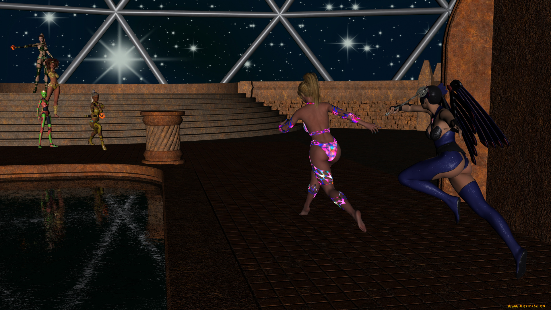 space, , pirates, 3д, графика, фантазия, , fantasy, фон, взгляд, пираты, девушки