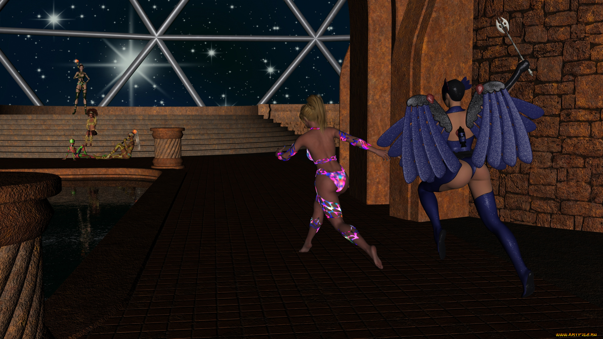 space, , pirates, 3д, графика, фракталы, , fractal, пираты, фон, взгляд, девушки