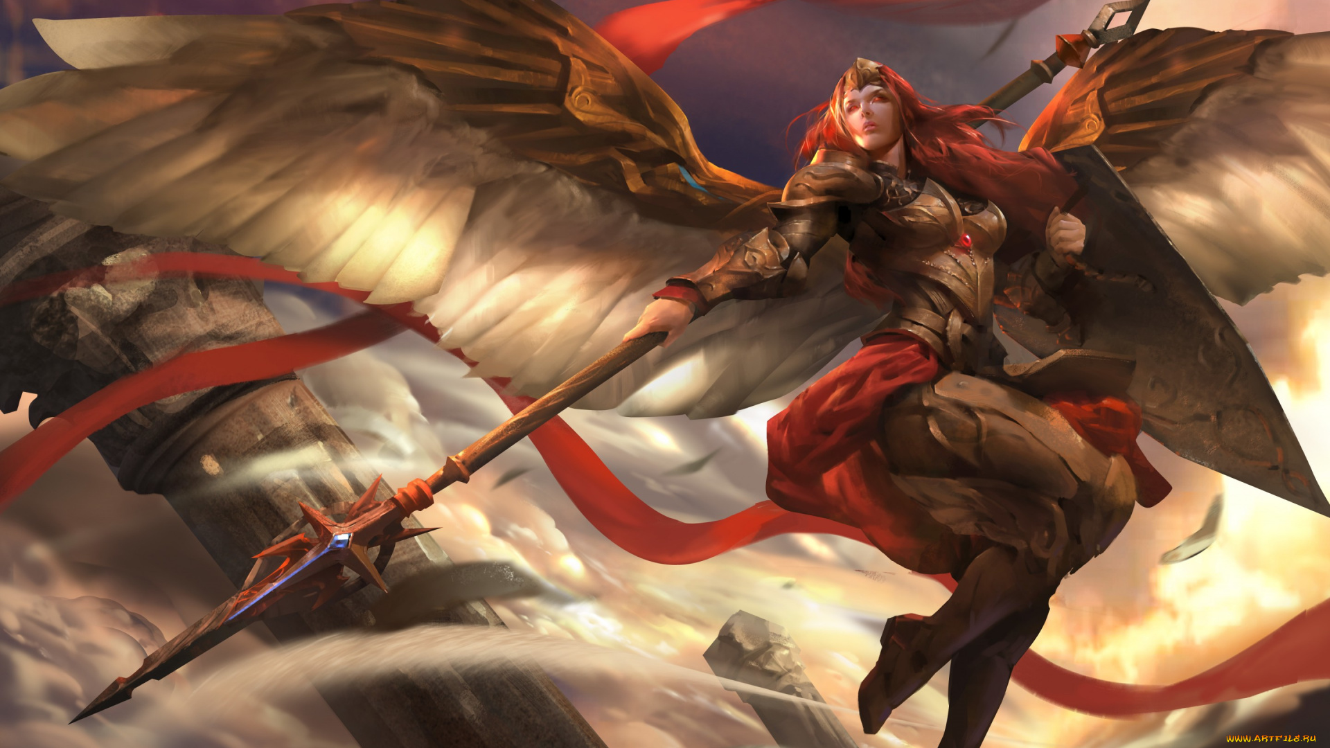 видео, игры, heroes, of, newerth, щит, копье, крылья, воин, heroes, of, newerth, valkyrie, adkarna