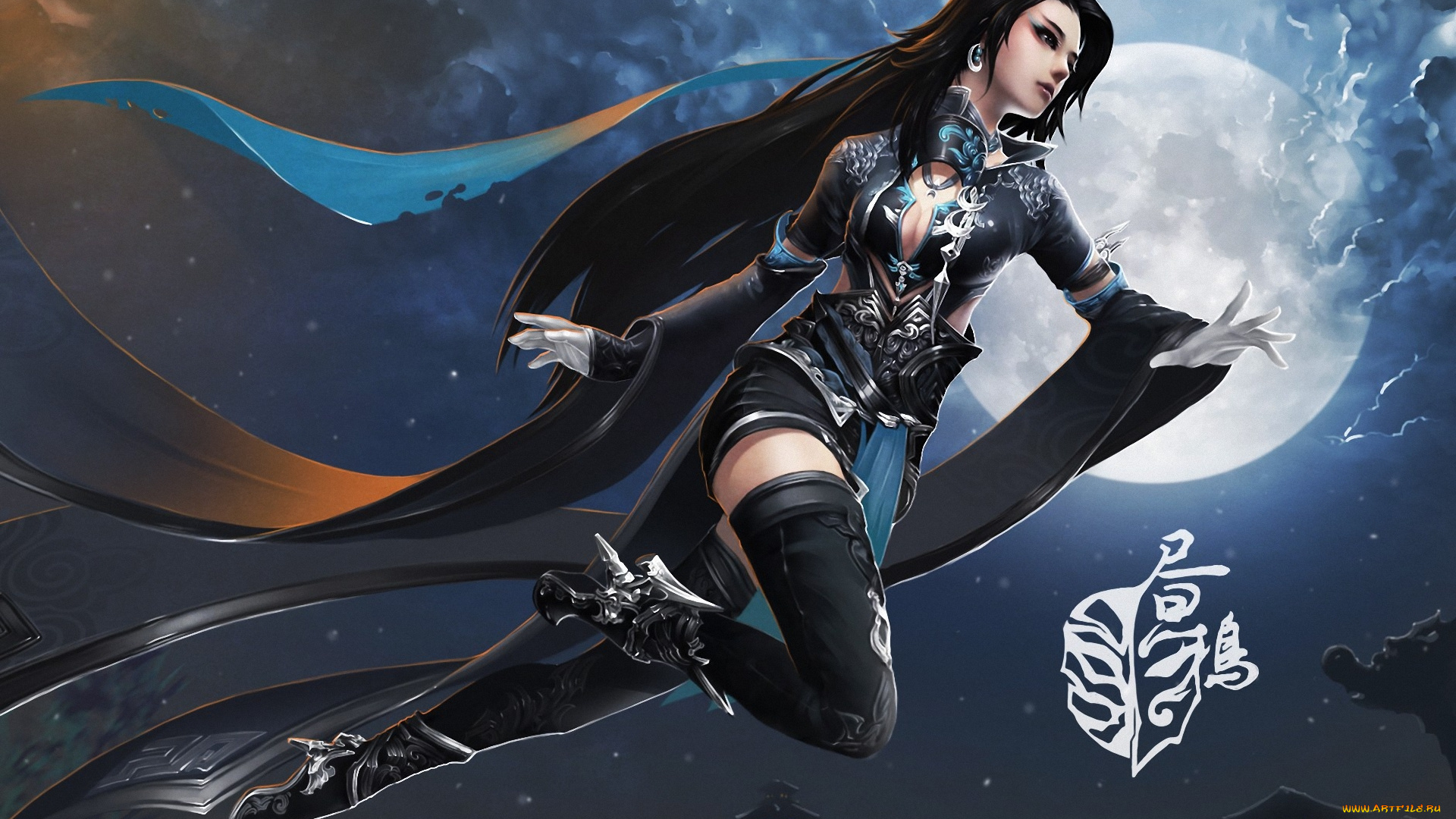 видео, игры, jx, online, 3, луна, девушка, jx, online, 3, прыжок, ночь, monkey, buonarroti, арт