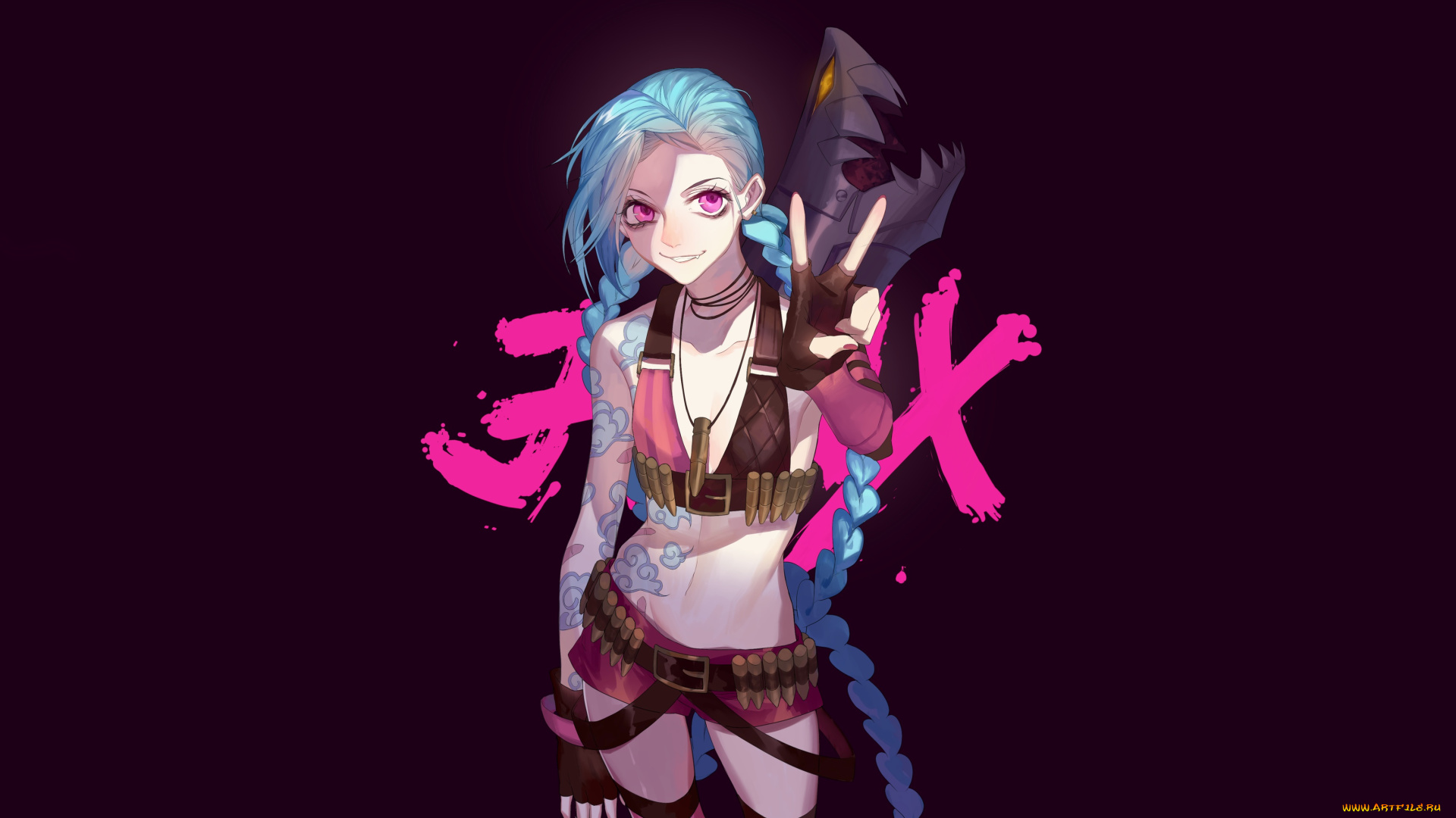 видео, игры, league, of, legends, jinx, арт, девушка