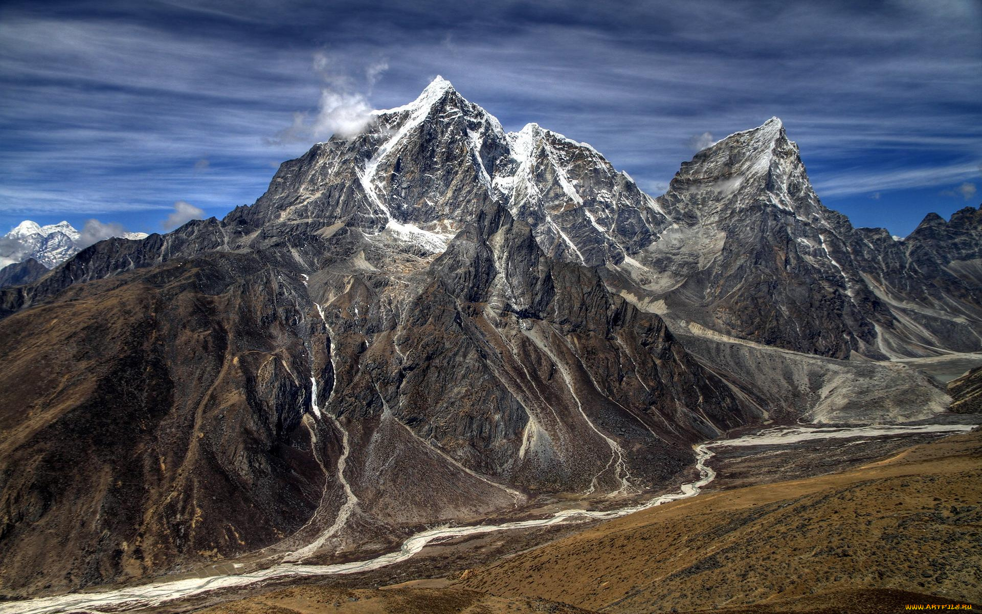 природа, горы, скалы, облака, река