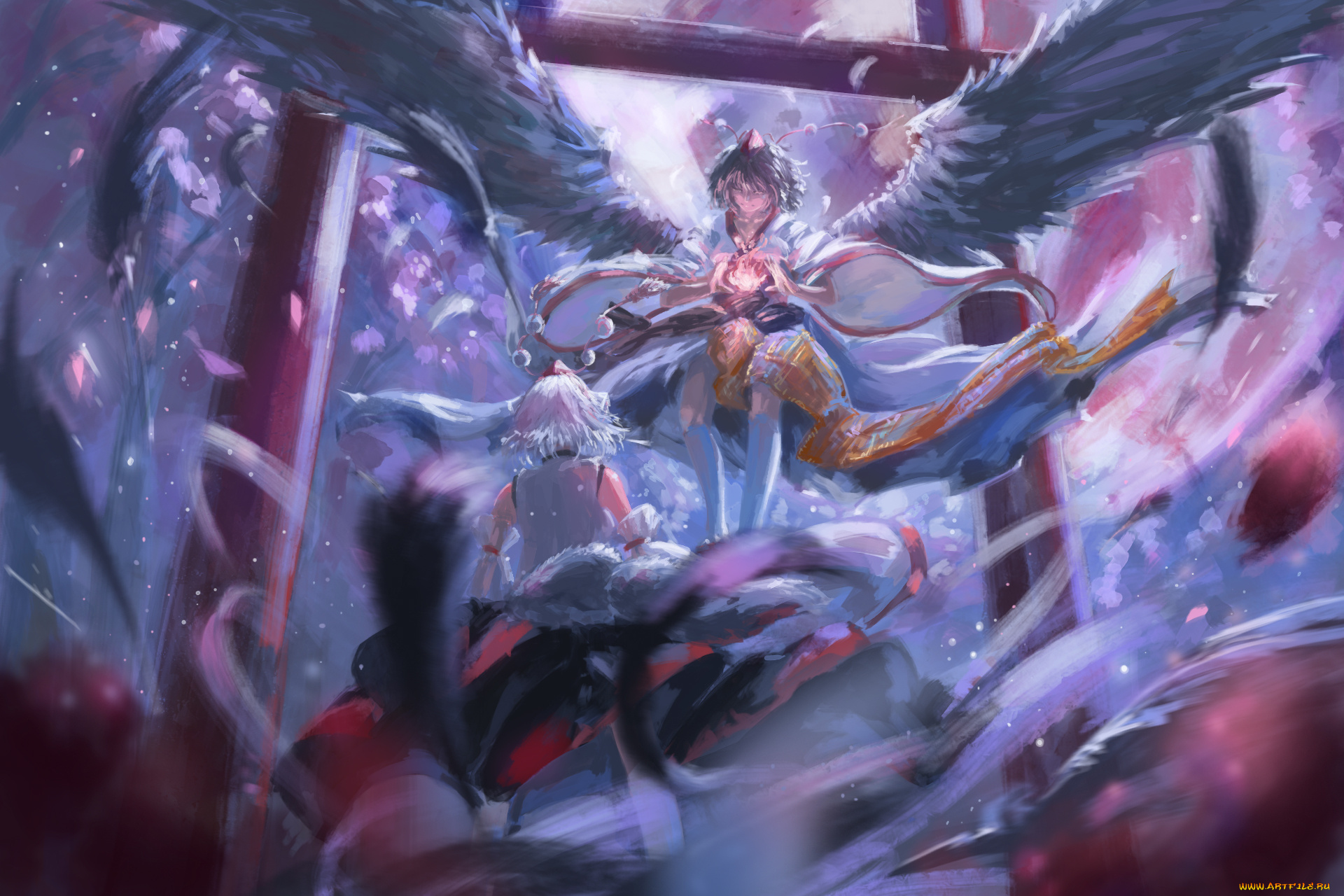 аниме, touhou, inubashiri, momiji, shameimaru, aya, song, ren