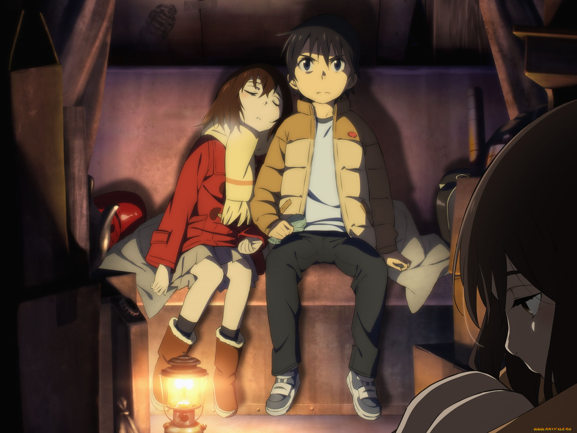 аниме, boku, dake, ga, inai, machi, дети, фонарь