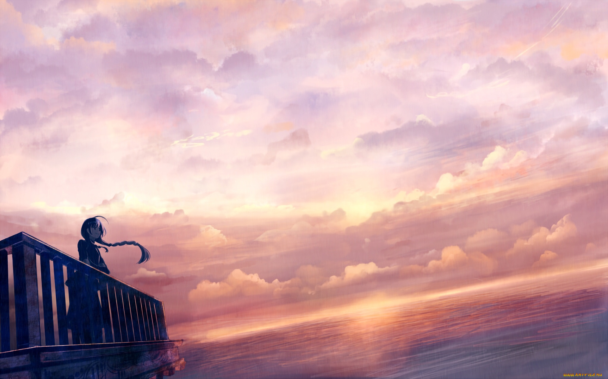 аниме, unknown, , другое, арт, закат, девушка