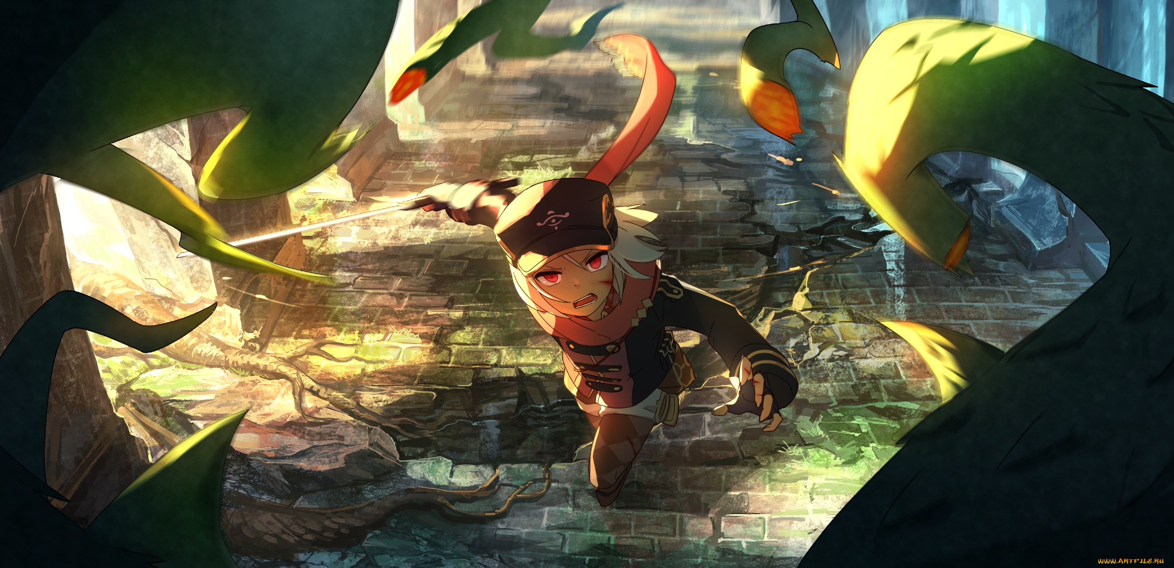 аниме, unknown, , другое, арт, тентакли, парень, меч