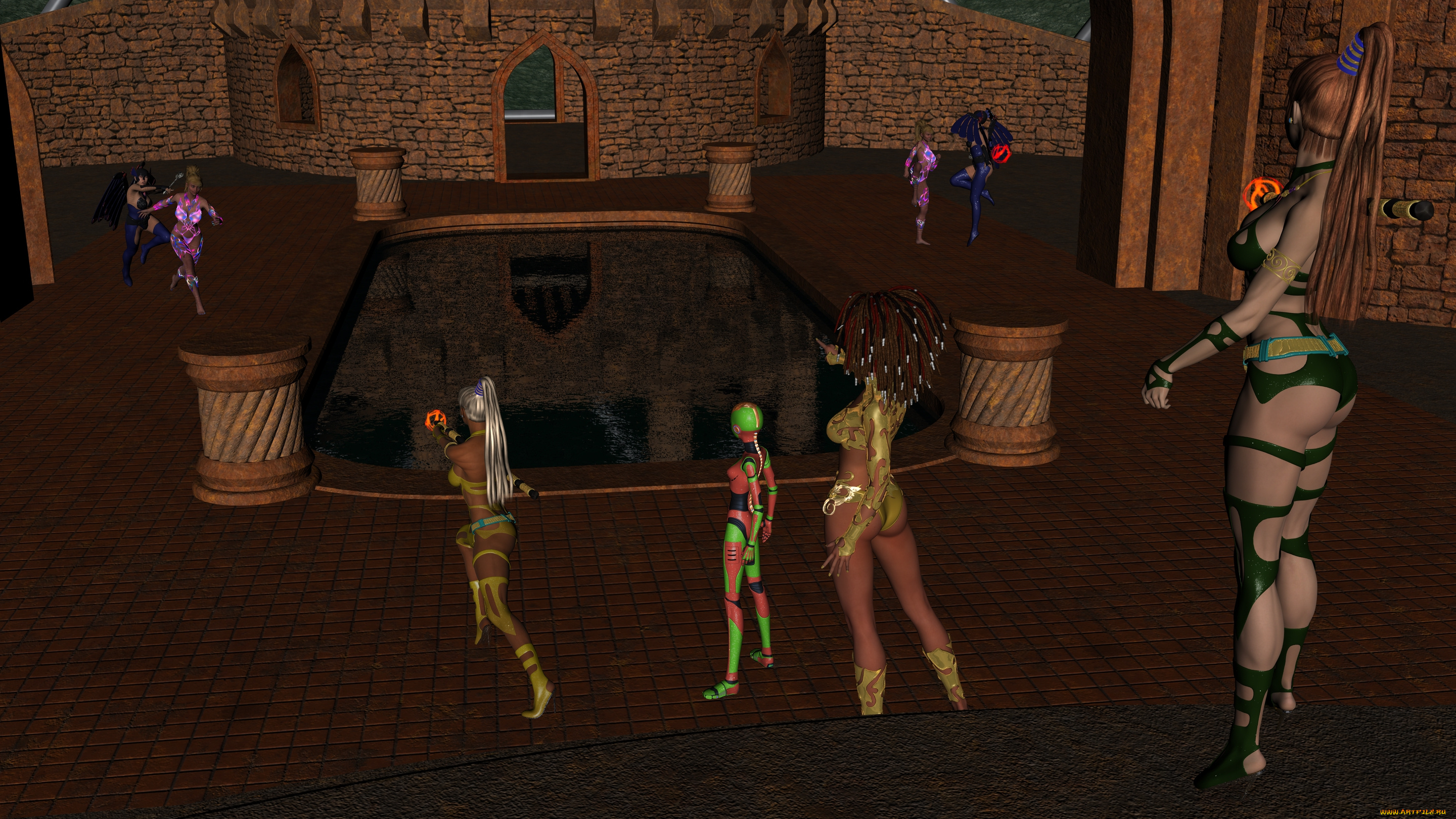 space, , pirates, 3д, графика, фантазия, , fantasy, фон, взгляд, девушки, пираты