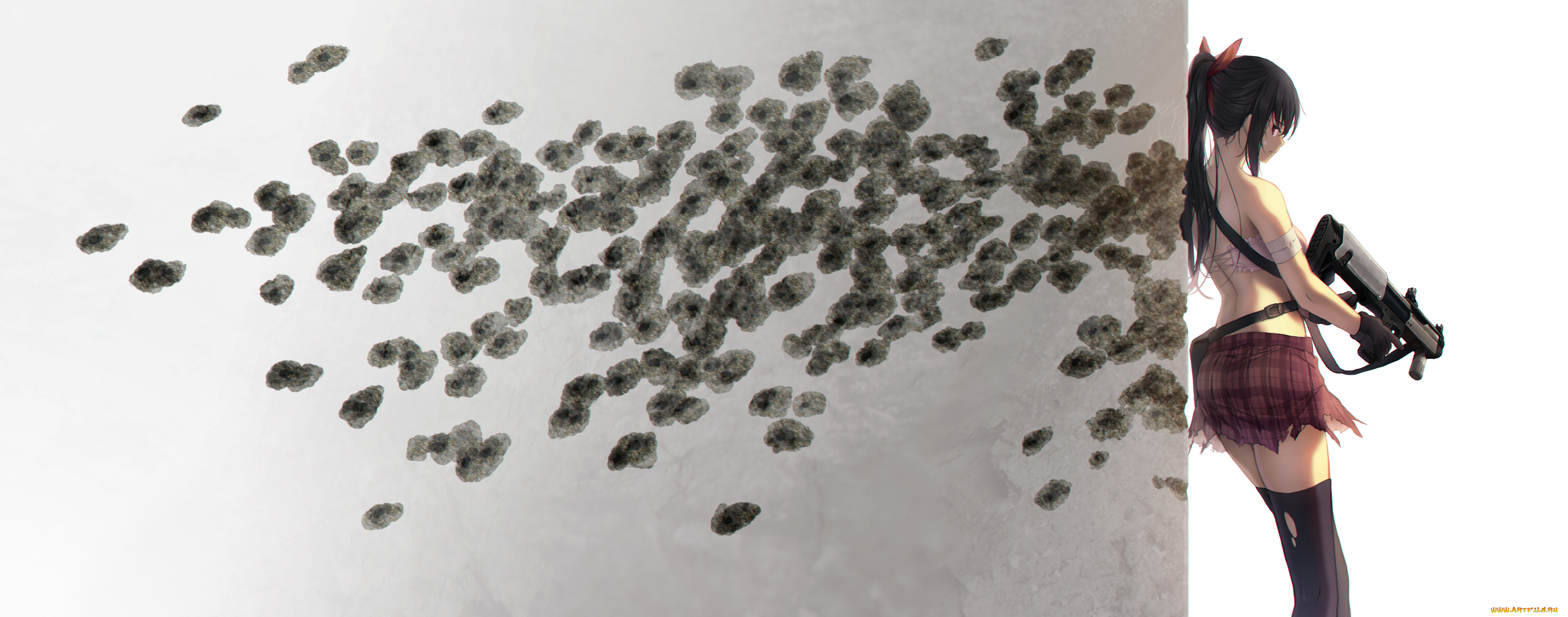 аниме, оружие, , техника, , технологии, cait, арт, стена, дыры, девушка