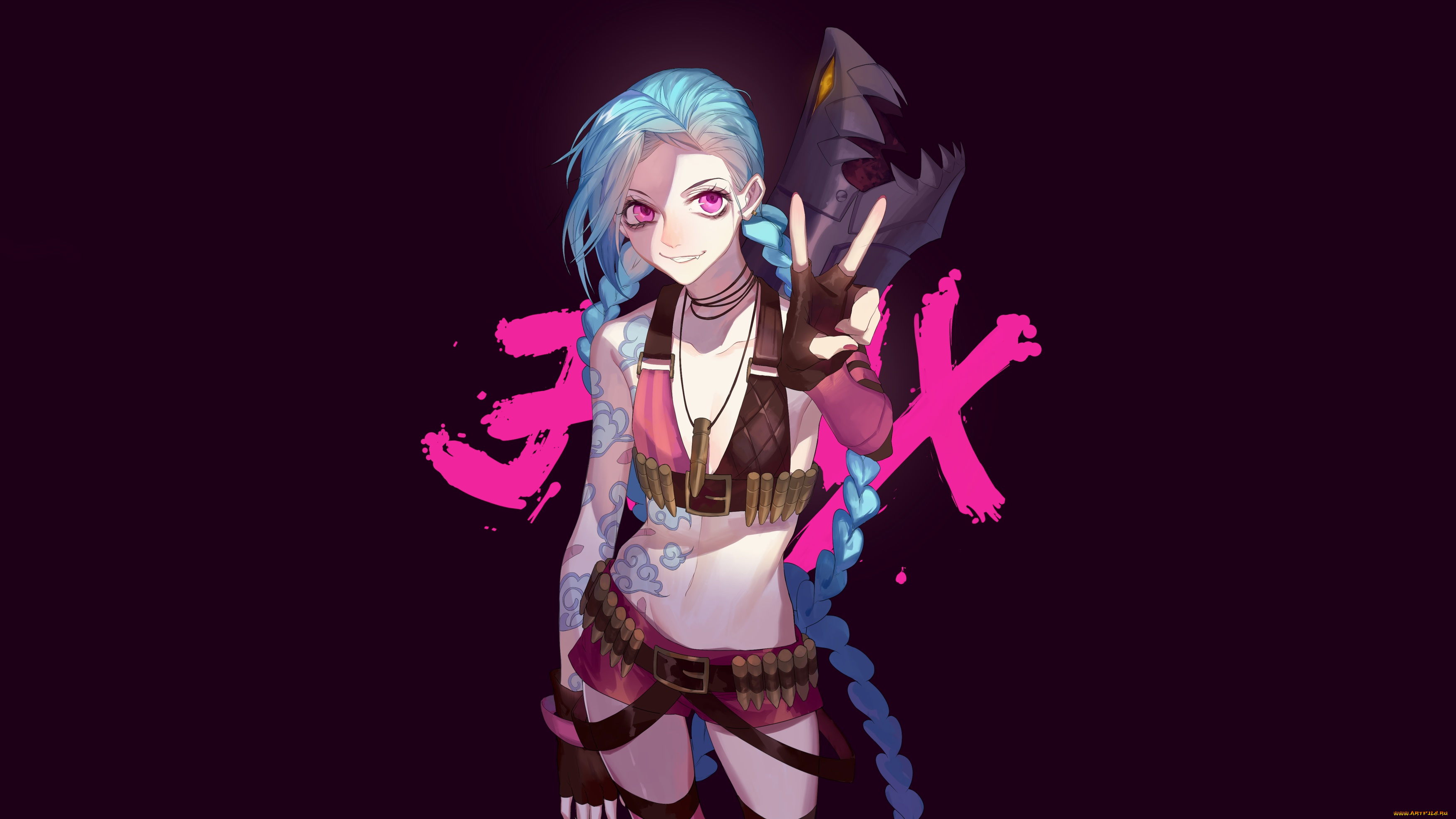 видео, игры, league, of, legends, jinx, арт, девушка