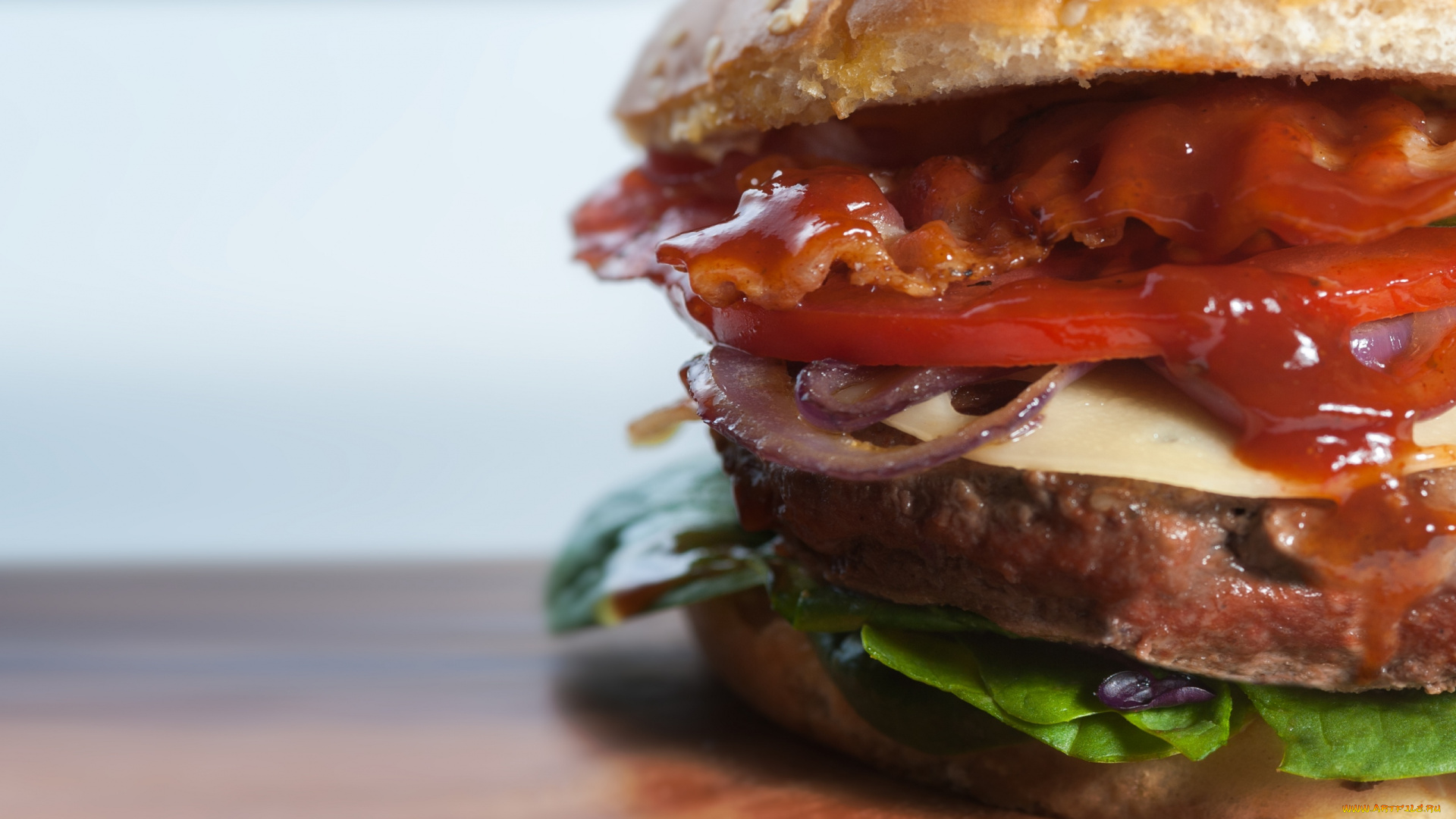 еда, бутерброды, , гамбургеры, , канапе, бекон, котлета, булочка, соус, гамбургер