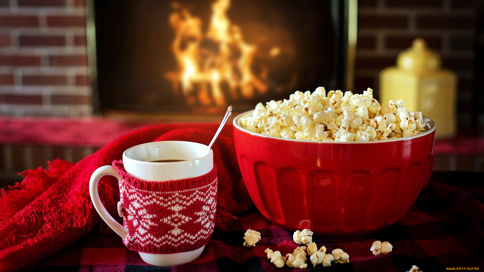 еда, кукуруза, кофе, чашка, воздушная