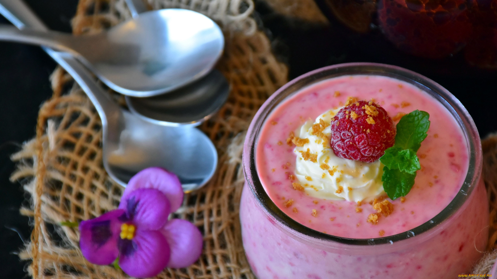 еда, мороженое, , десерты, малина, мята, десерт, сливки