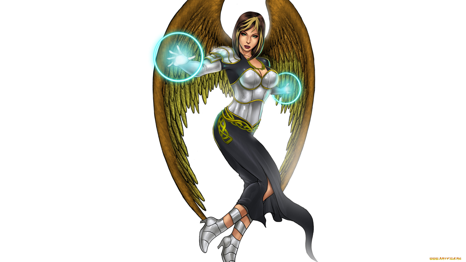 рисованное, комиксы, фон, взгляд, крылья, девушка