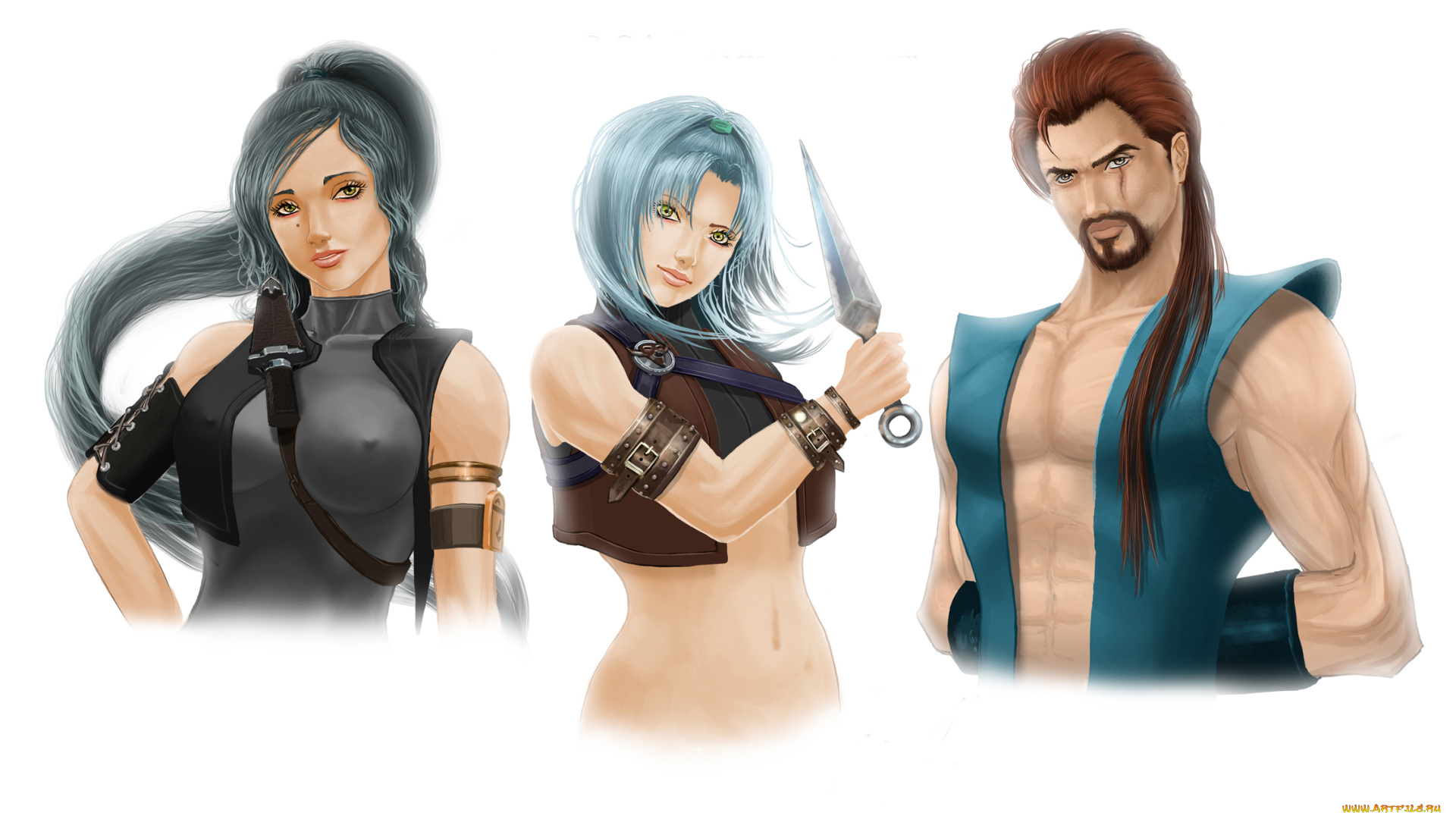 рисованное, комиксы, кинжал, мужчина, девушки, фон, взгляд