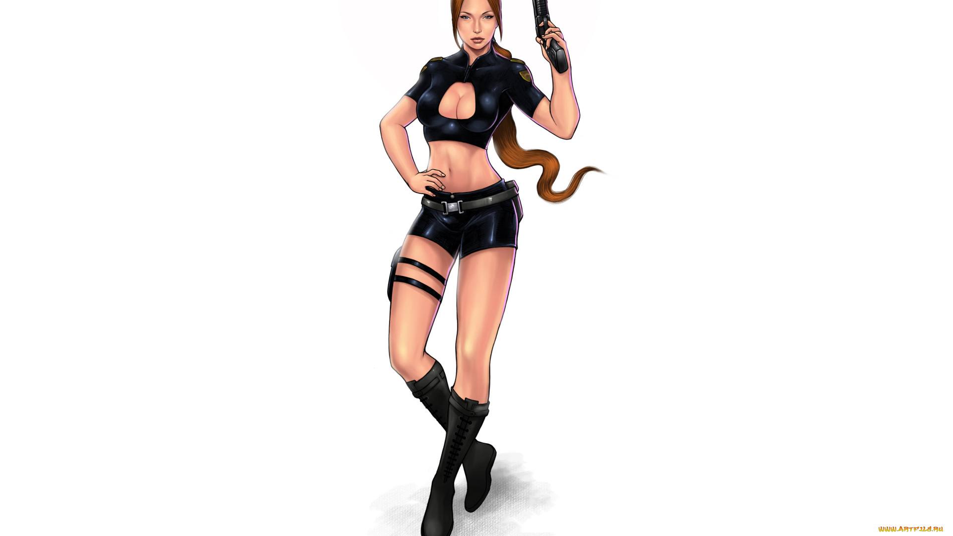 рисованное, комиксы, пистолет, взгляд, фон, девушка