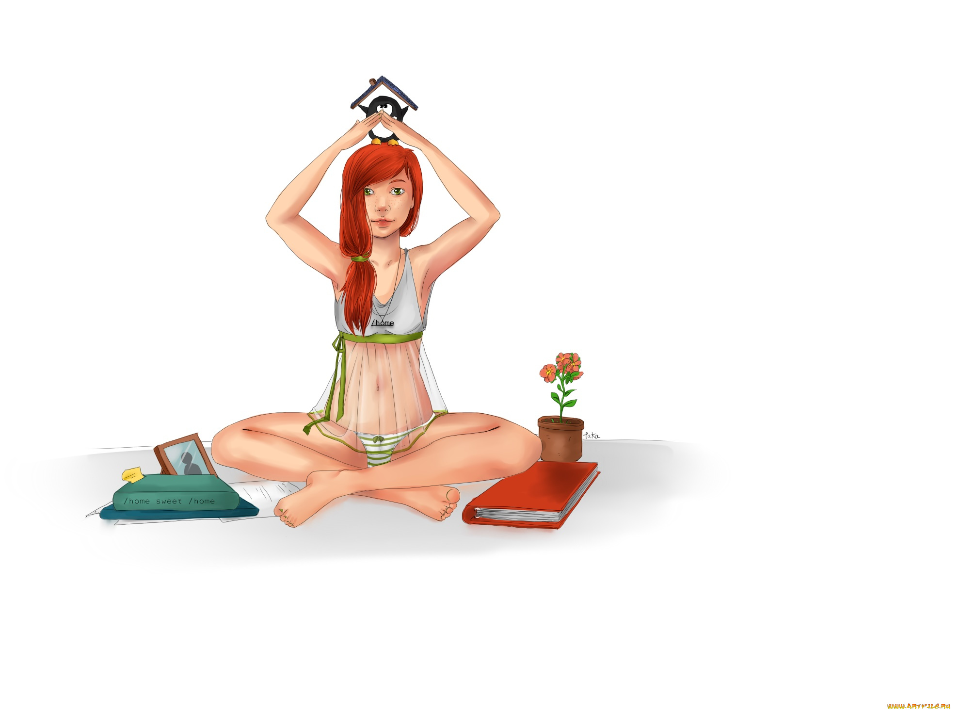 компьютеры, linux, логотип, фон, взгляд, девушка