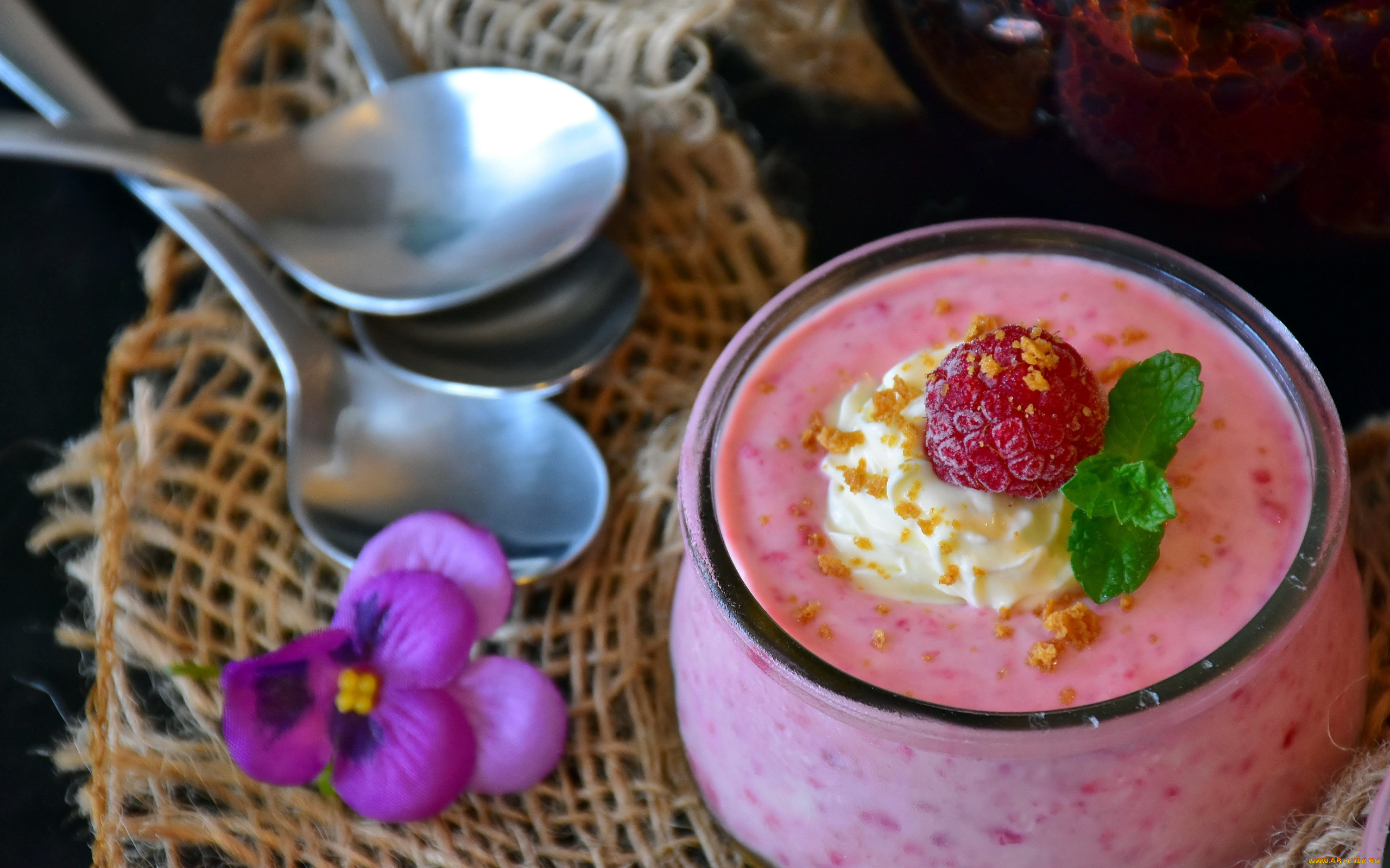 еда, мороженое, , десерты, малина, мята, десерт, сливки