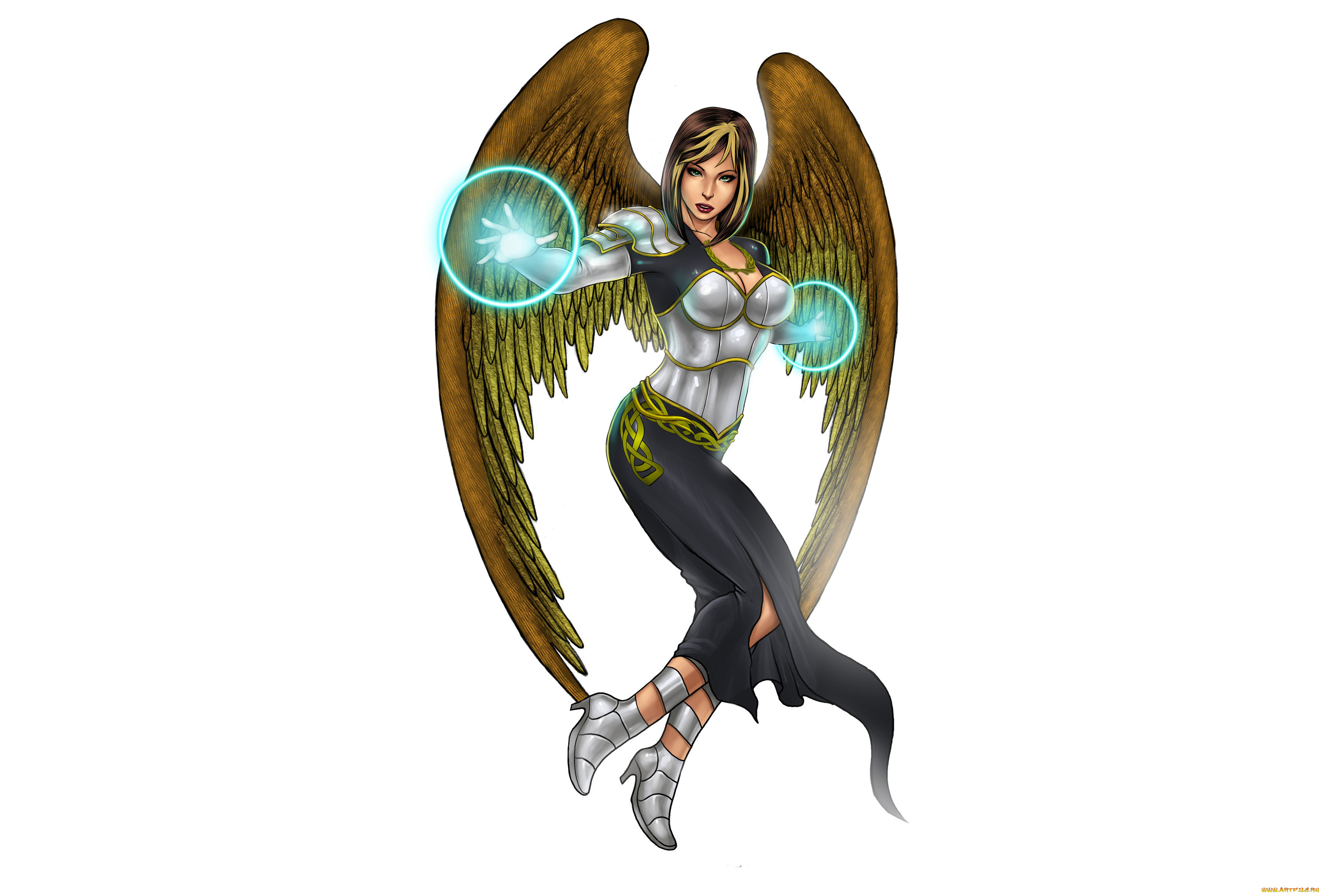 рисованное, комиксы, фон, взгляд, крылья, девушка