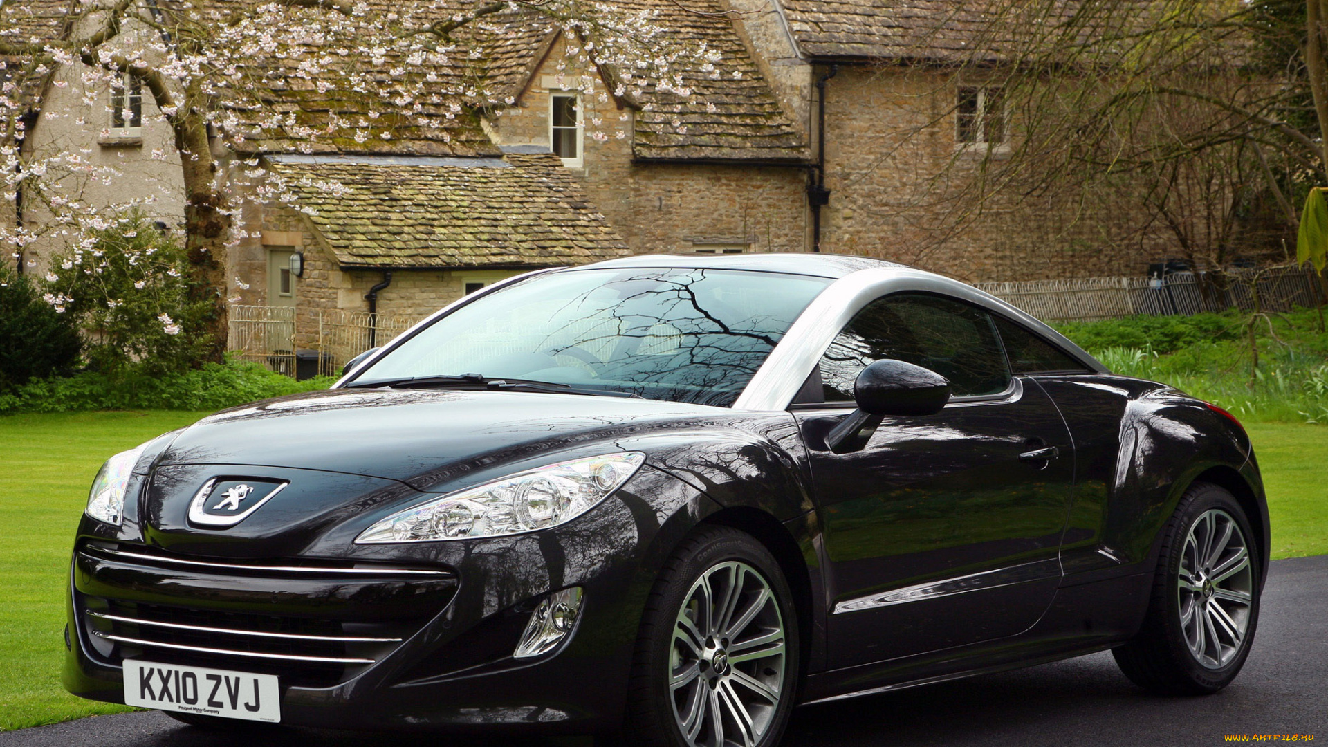 автомобили, peugeot, пежо, лужайка, дом, черный