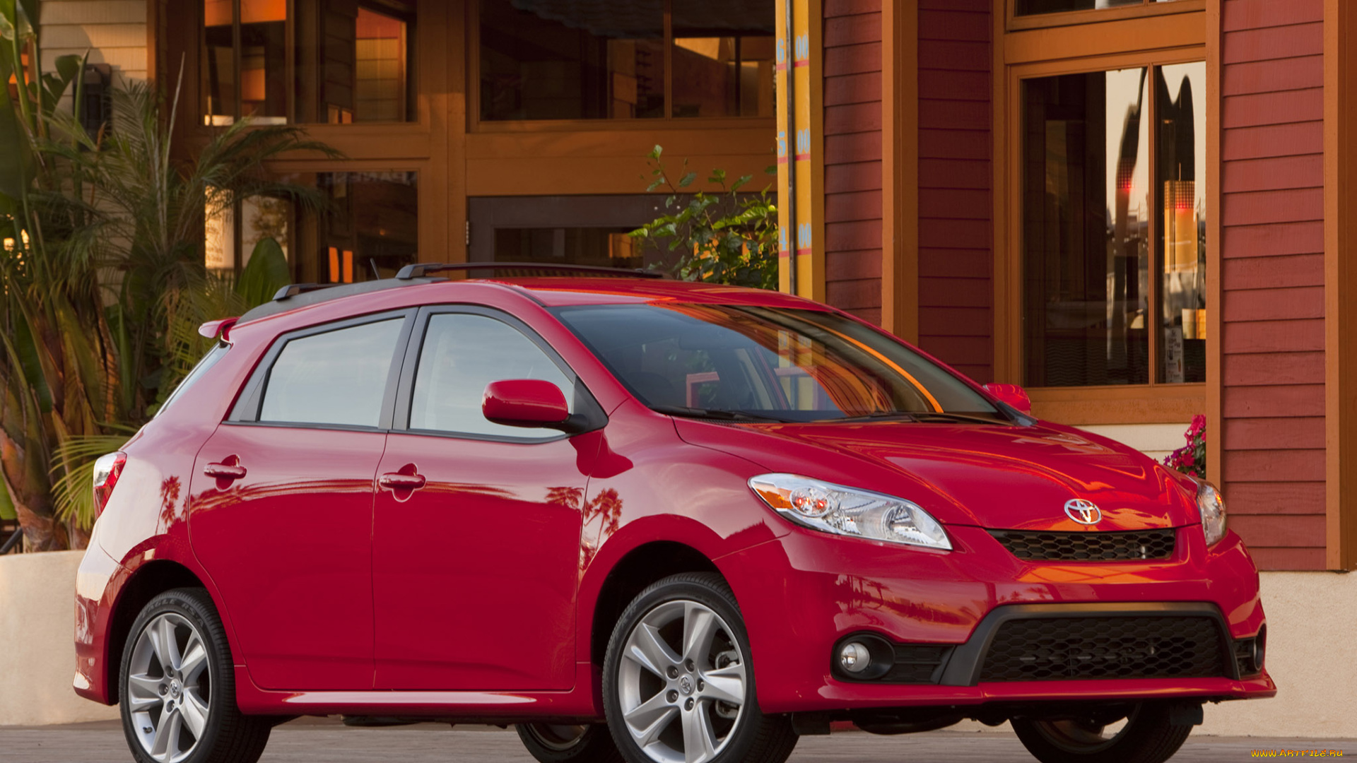 автомобили, toyota, здание, тойота, красная