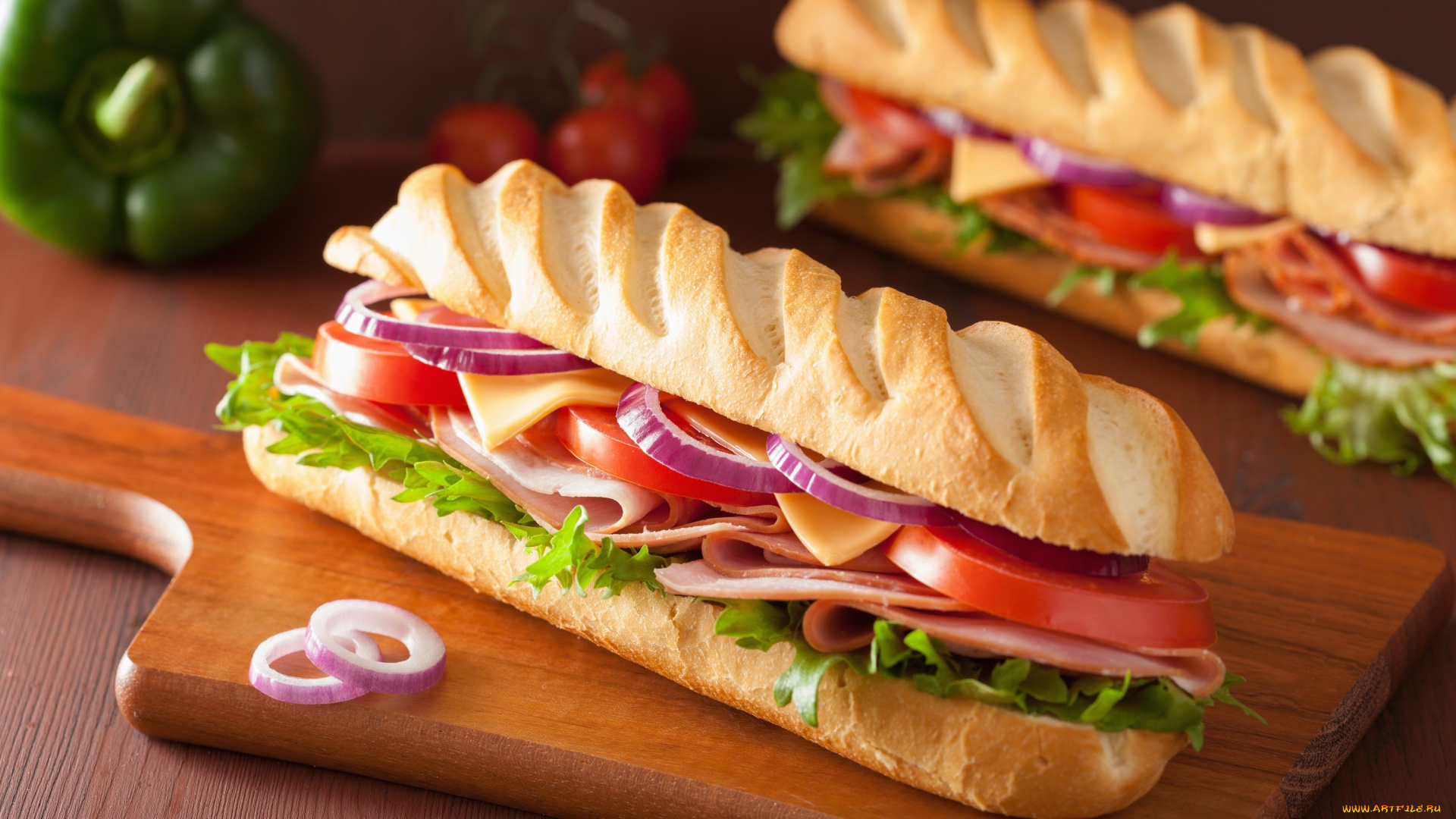 еда, бутерброды, , гамбургеры, , канапе, помидорами, и, луком, листьями, салата, сэндвич, с, ветчиной