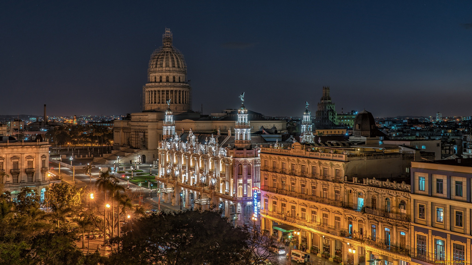 города, гавана, , куба, гавана, old, havana, ночь, огни