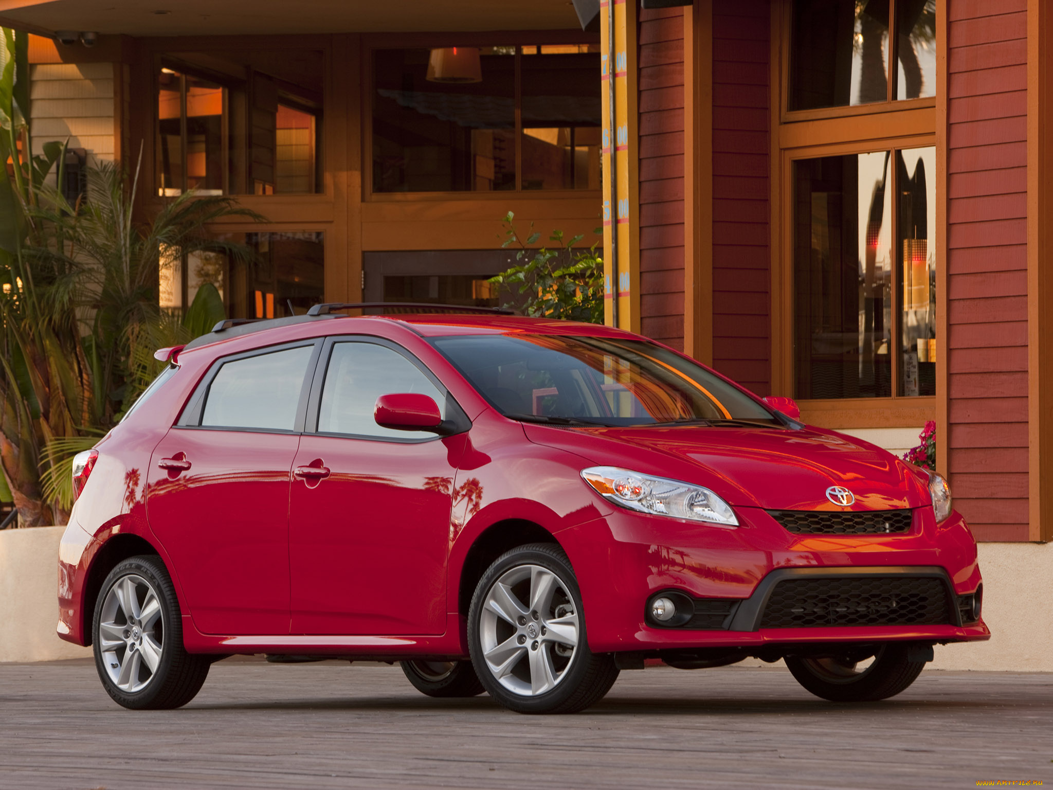 автомобили, toyota, здание, тойота, красная