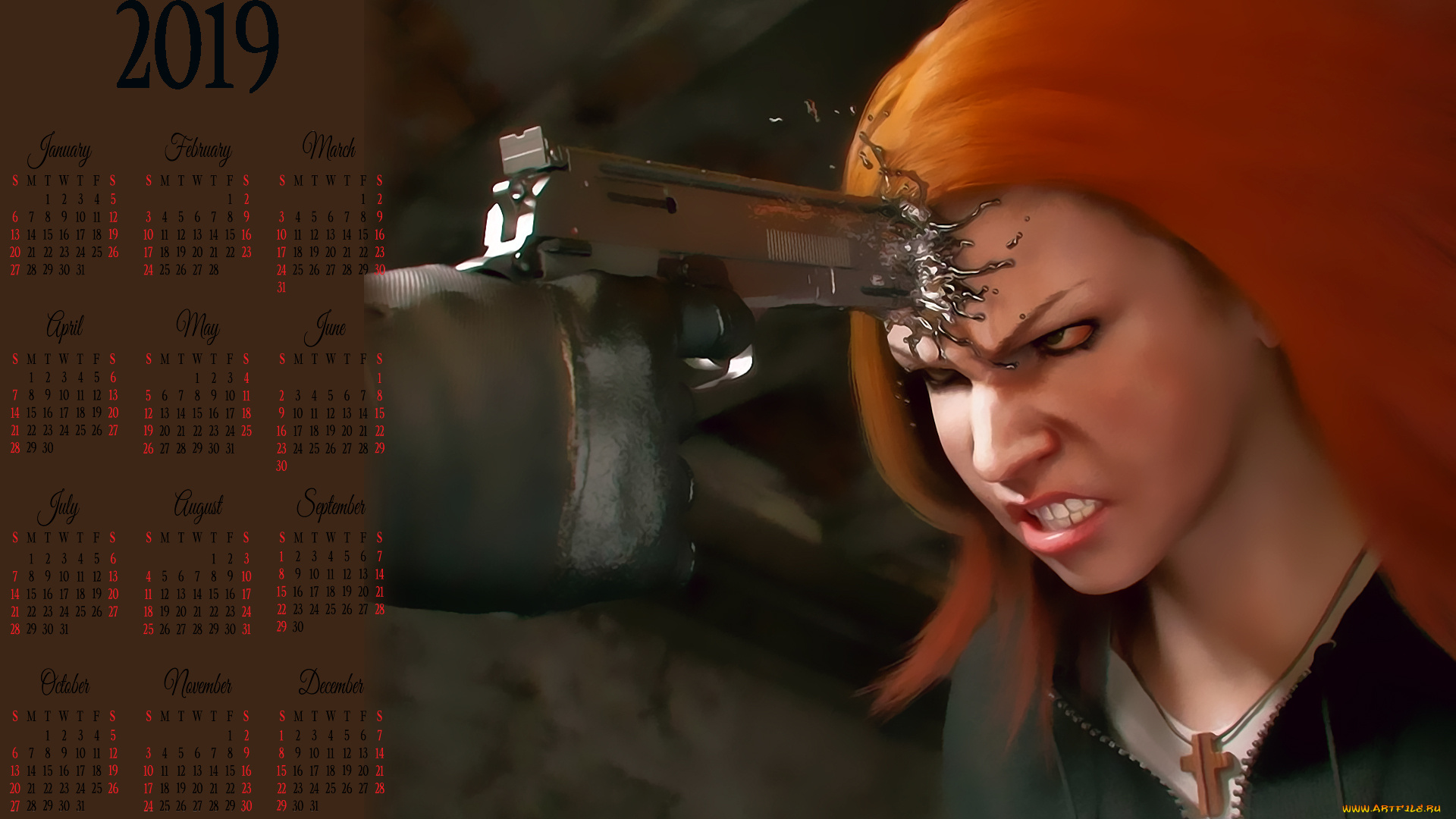 календари, фэнтези, оружие, девушка, пистолет