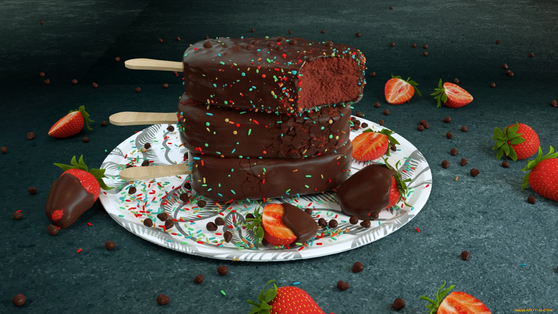 еда, мороженое, , десерты, клубника, щоколадное