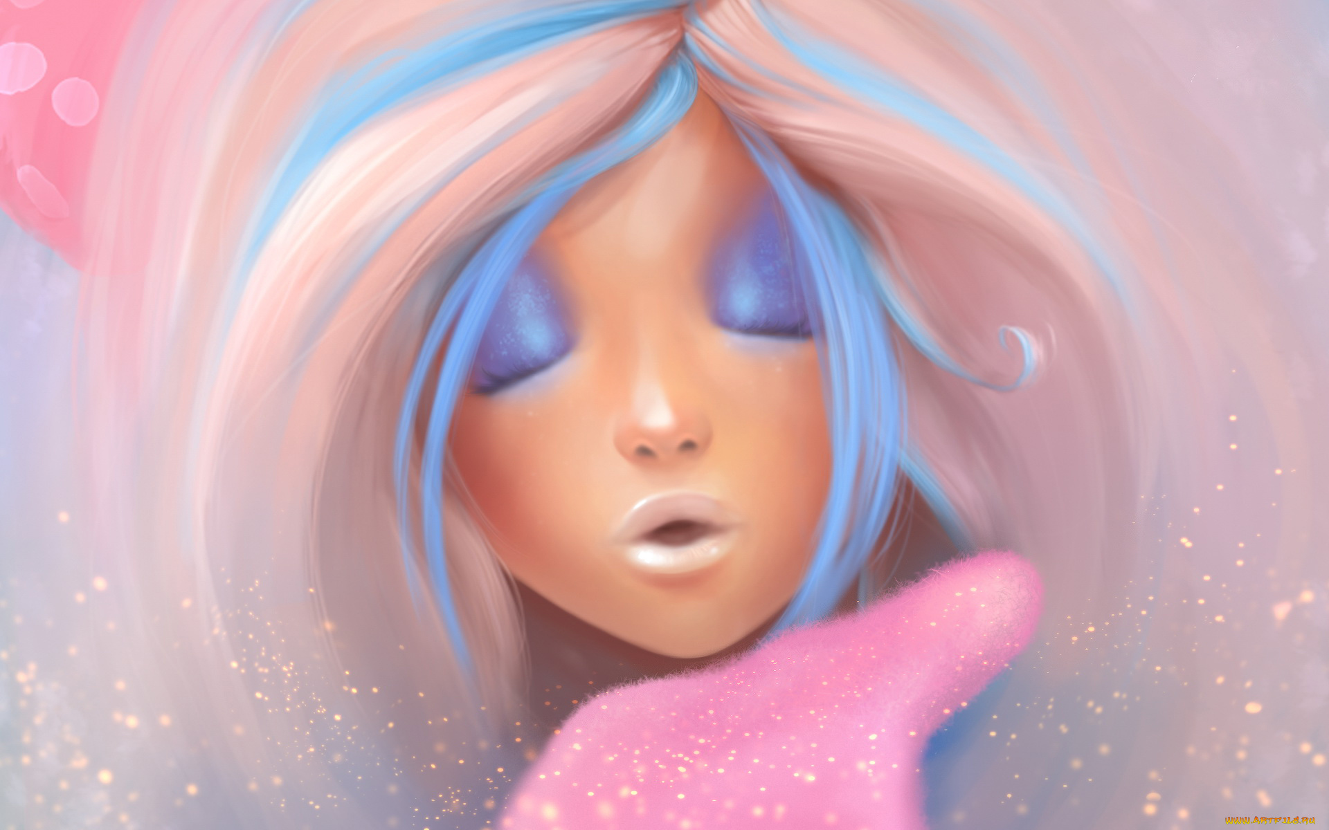 рисованное, комиксы, девушка, фон, снежинки