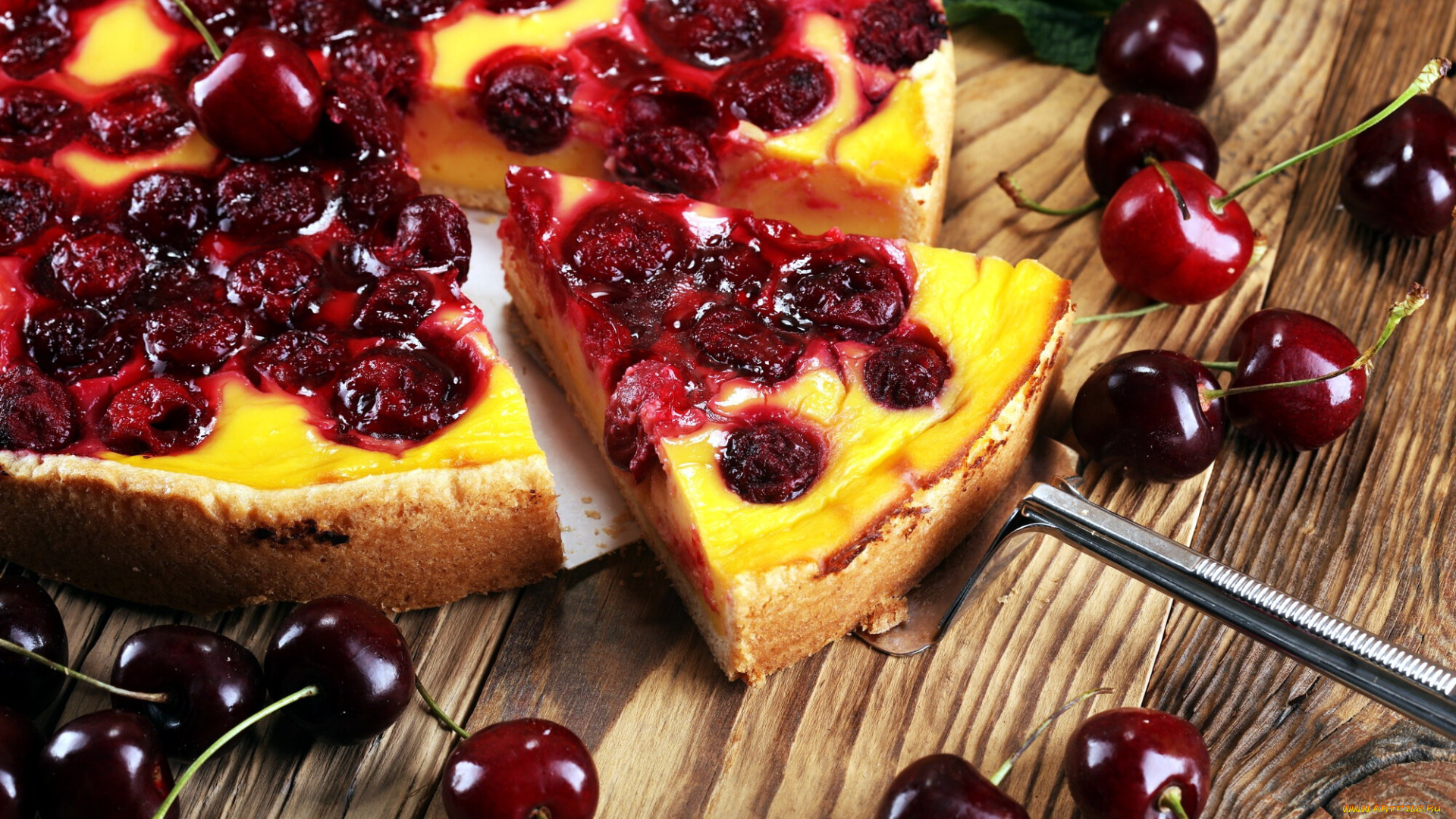 еда, пироги, вишневый, чизкейк