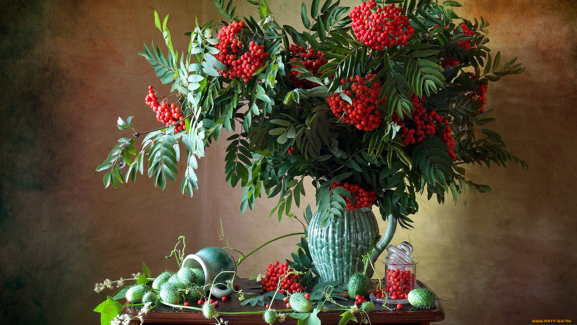 еда, рябина, букет, ягоды