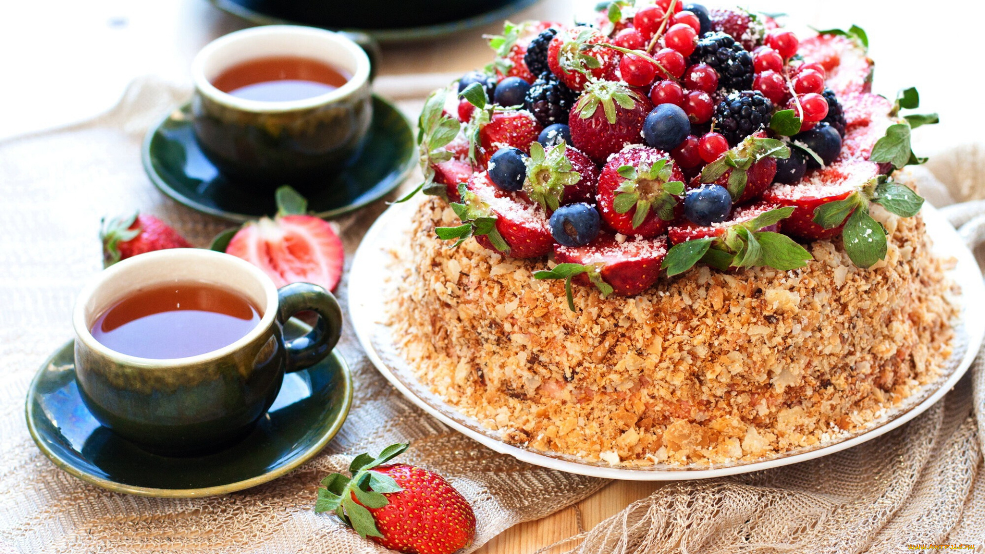 еда, торты, чай, торт, ягоды